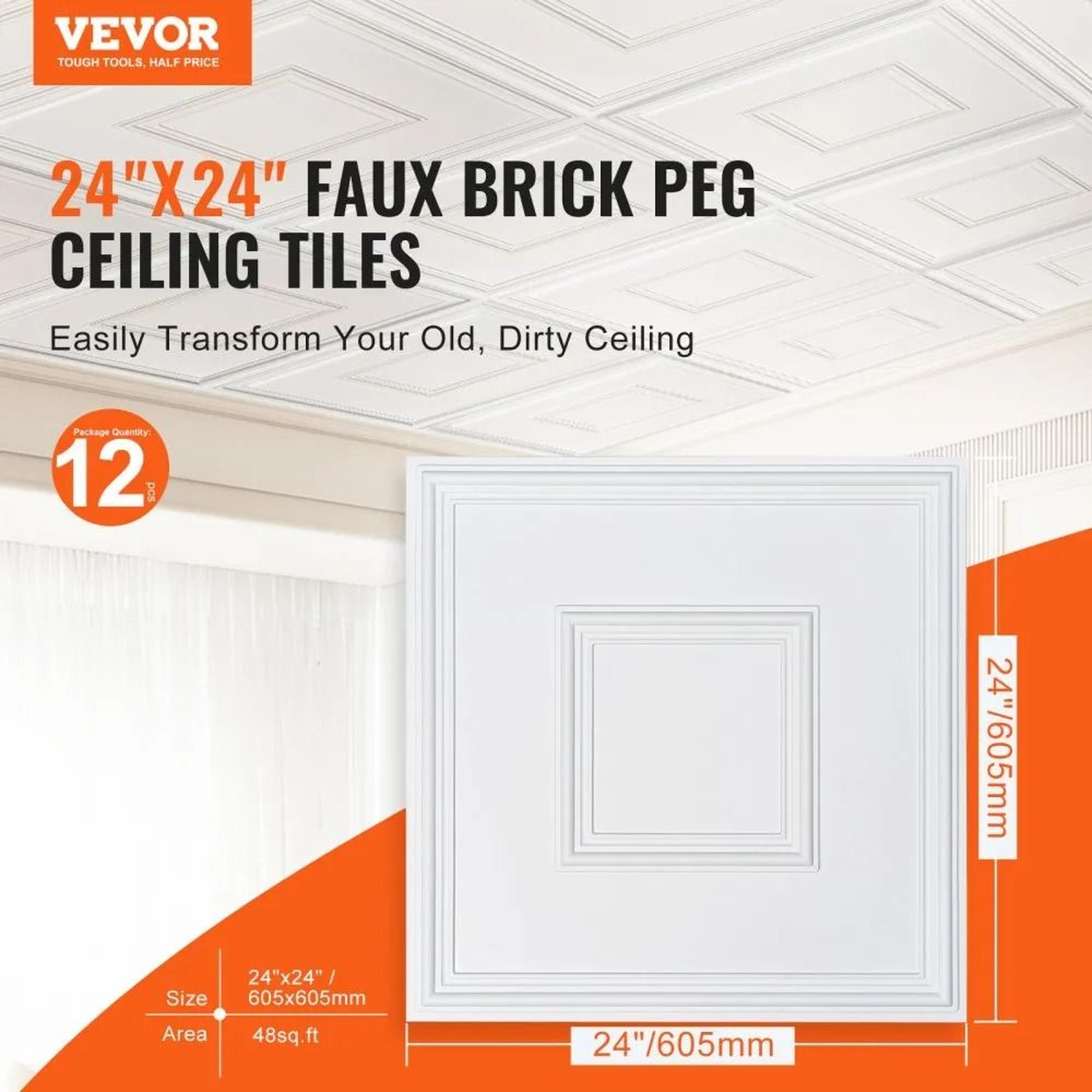 24 X 24 Inch PVC Drop Ceiling Tiles White Geometric 12 Pack 1