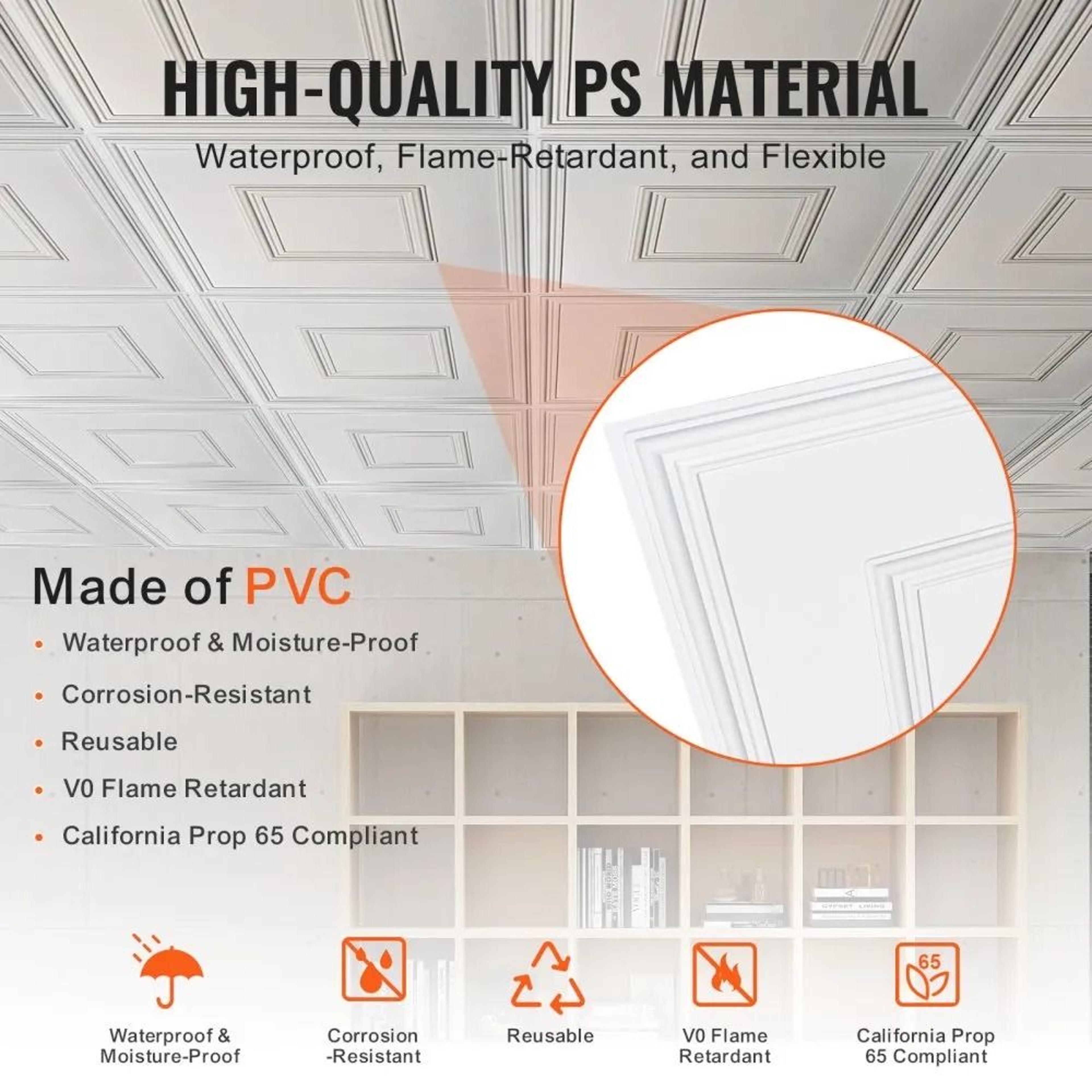 24 X 24 Inch PVC Drop Ceiling Tiles White Geometric 12 Pack 5