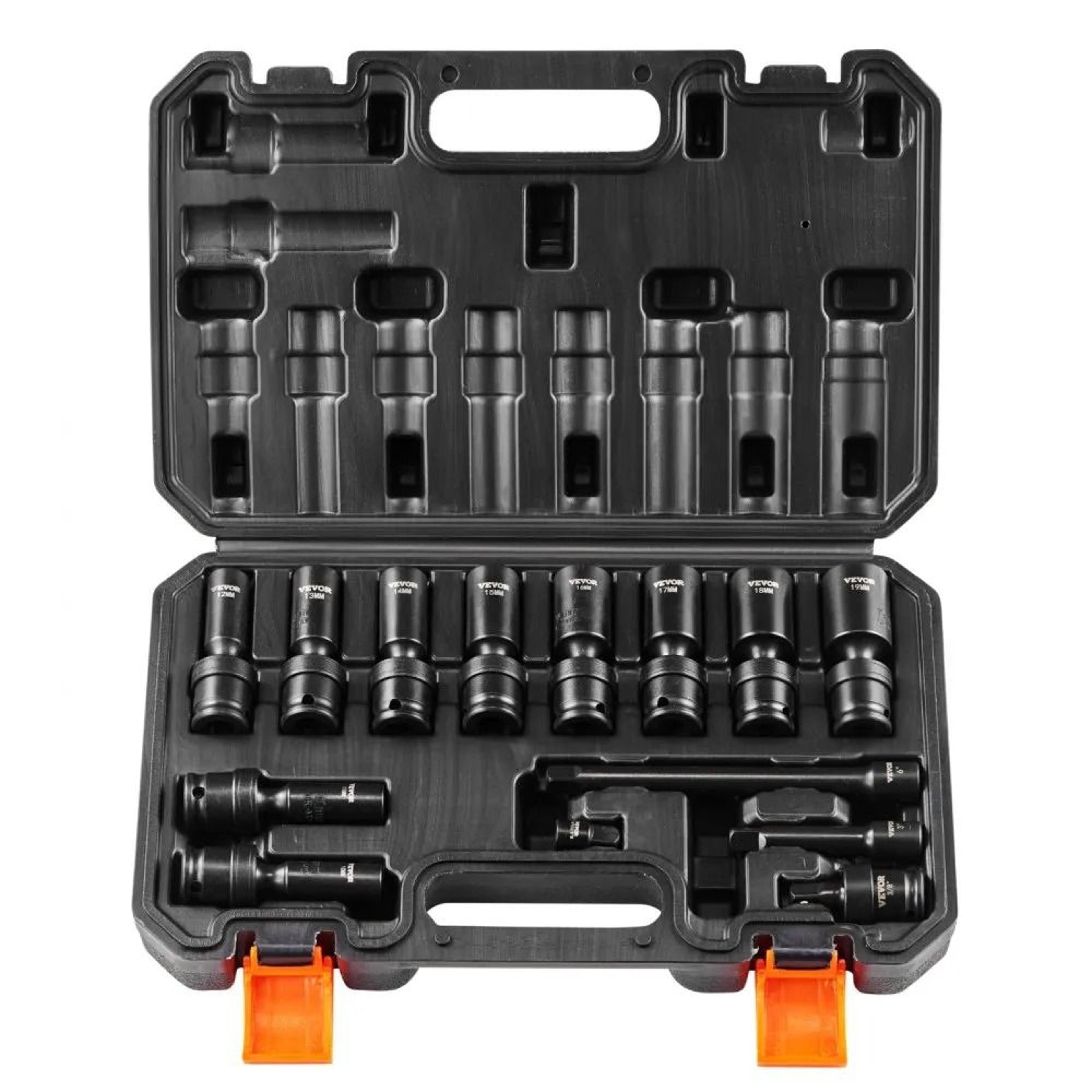 360 degree swivel impact socket set 14 piece 3/8 inch drive metric deep socket kit