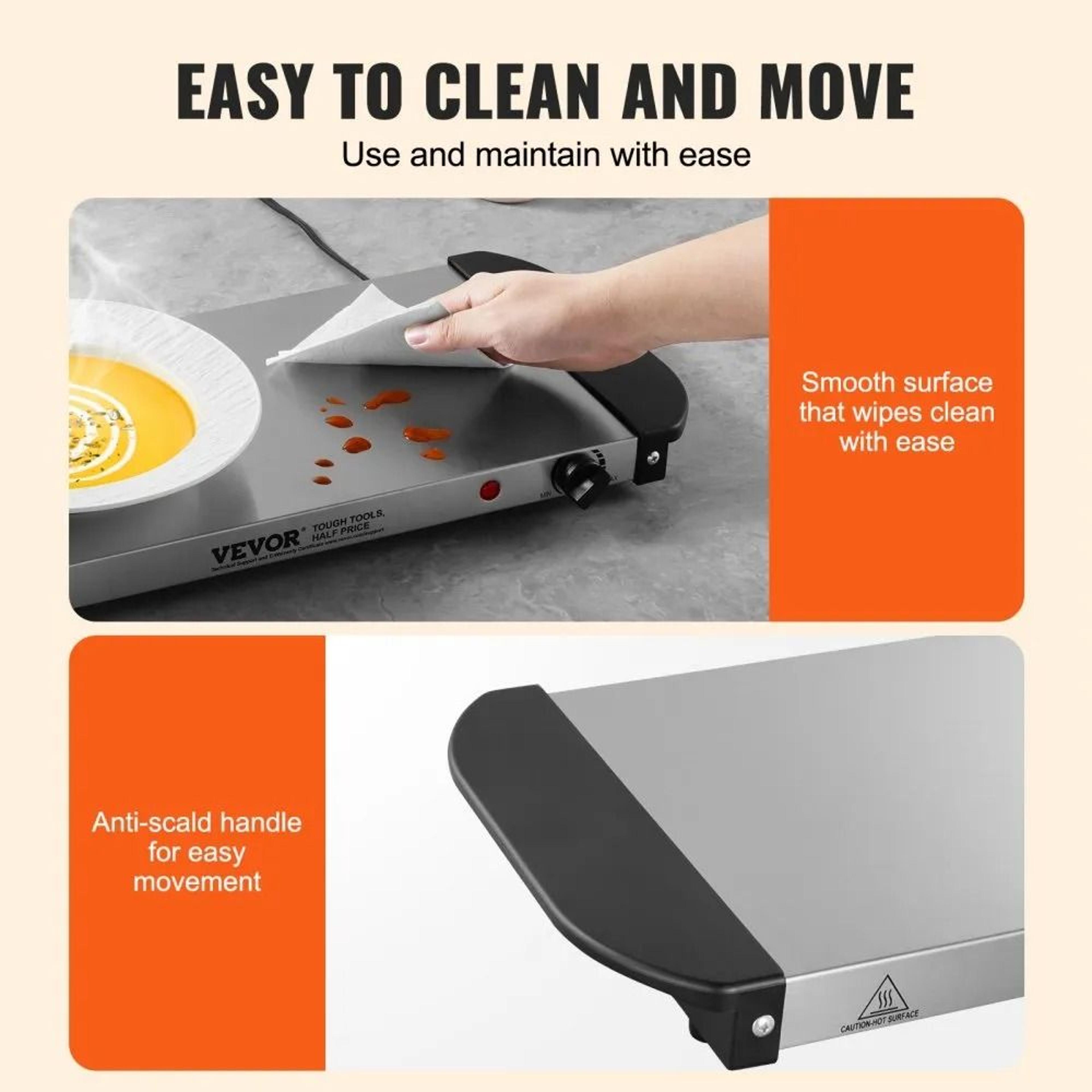 Portable Electric Warming Tray With Adjustable Temperature Control And Stainless Steel Surface 2