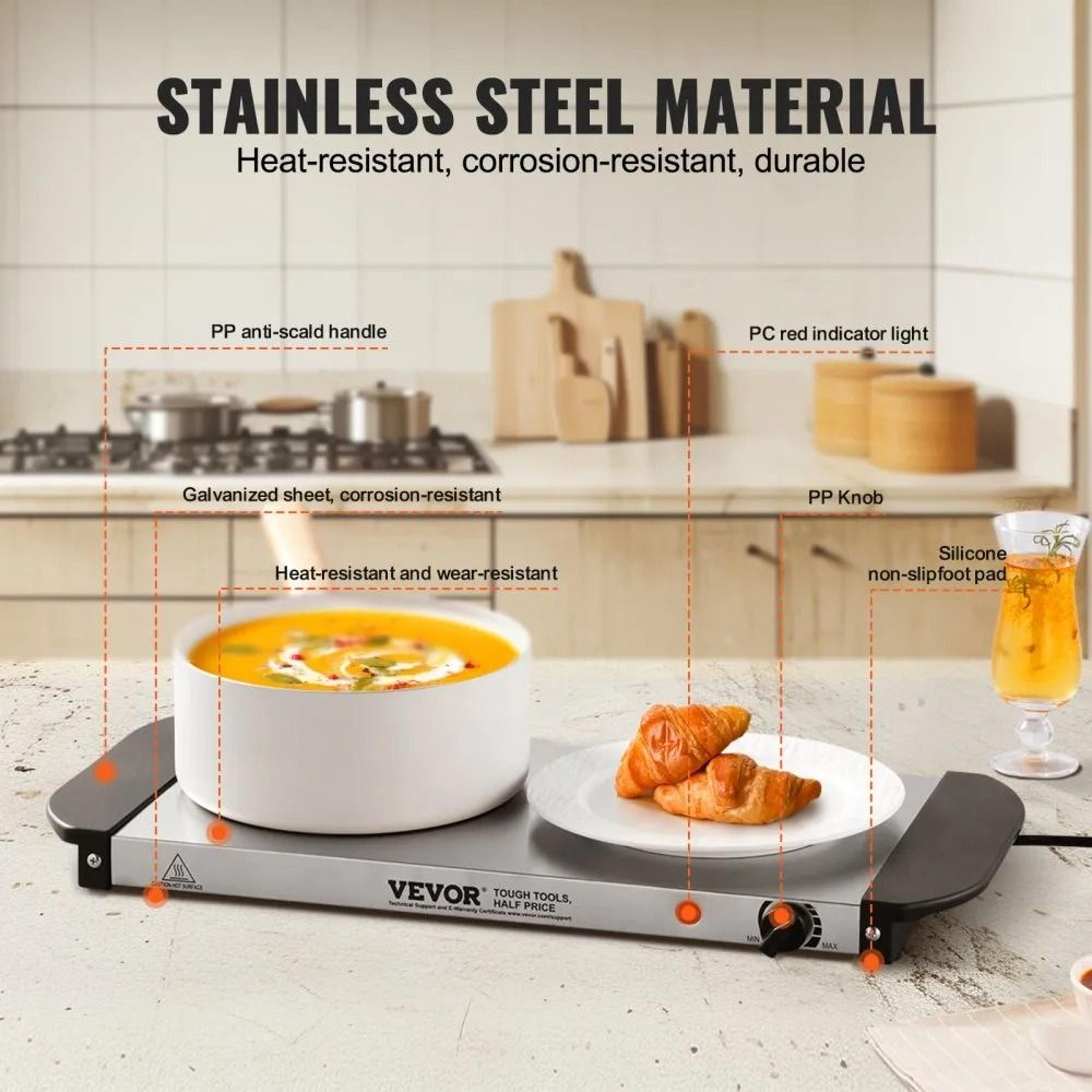 Portable Electric Warming Tray With Adjustable Temperature Control And Stainless Steel Surface 3