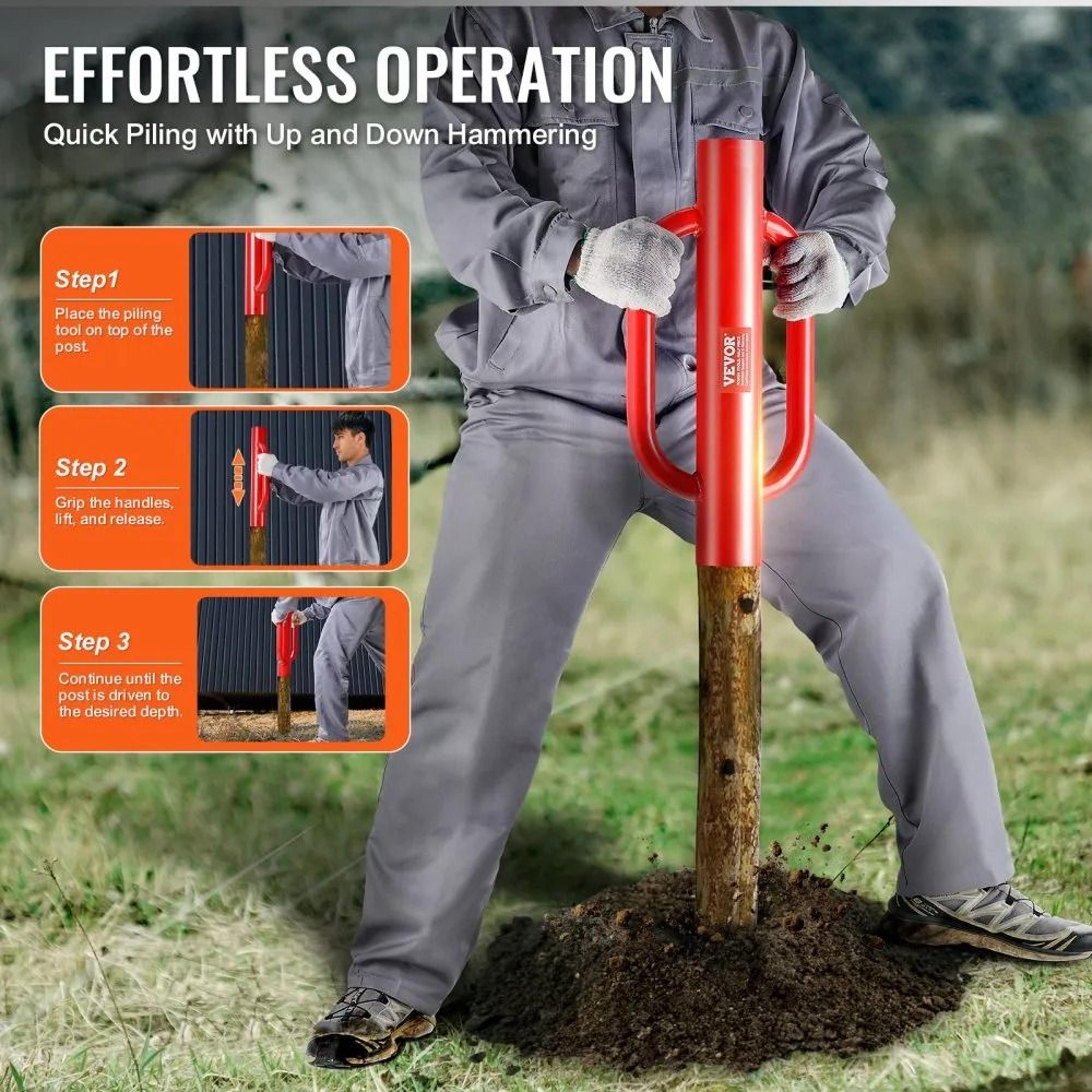 Heavy Duty Fence Post Driver With Handles 22 Lb Steel Post Pounder 4 In Inner Diameter 3