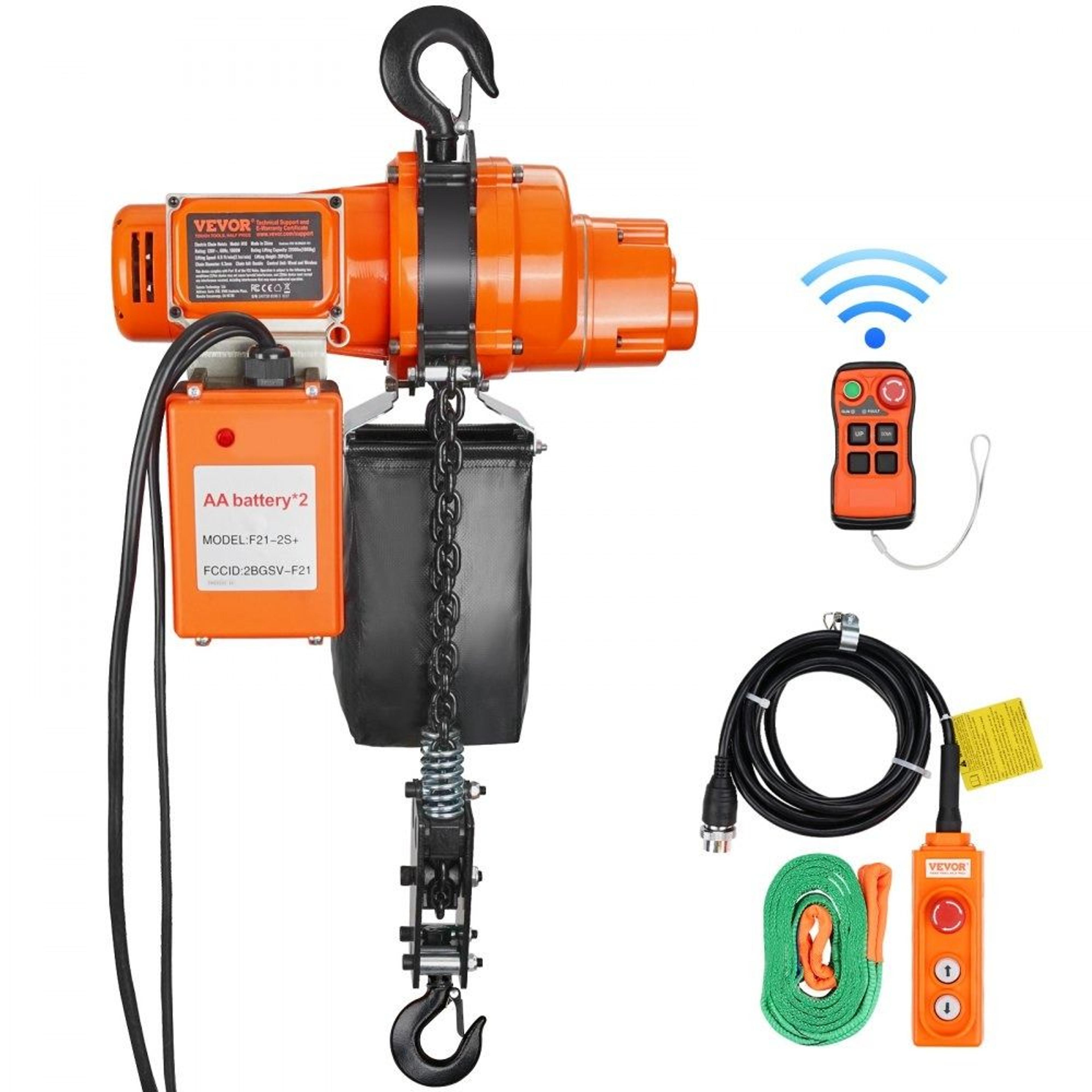 electric chain hoist 2200 lb capacity 20 ft lift with wireless and wired remote control