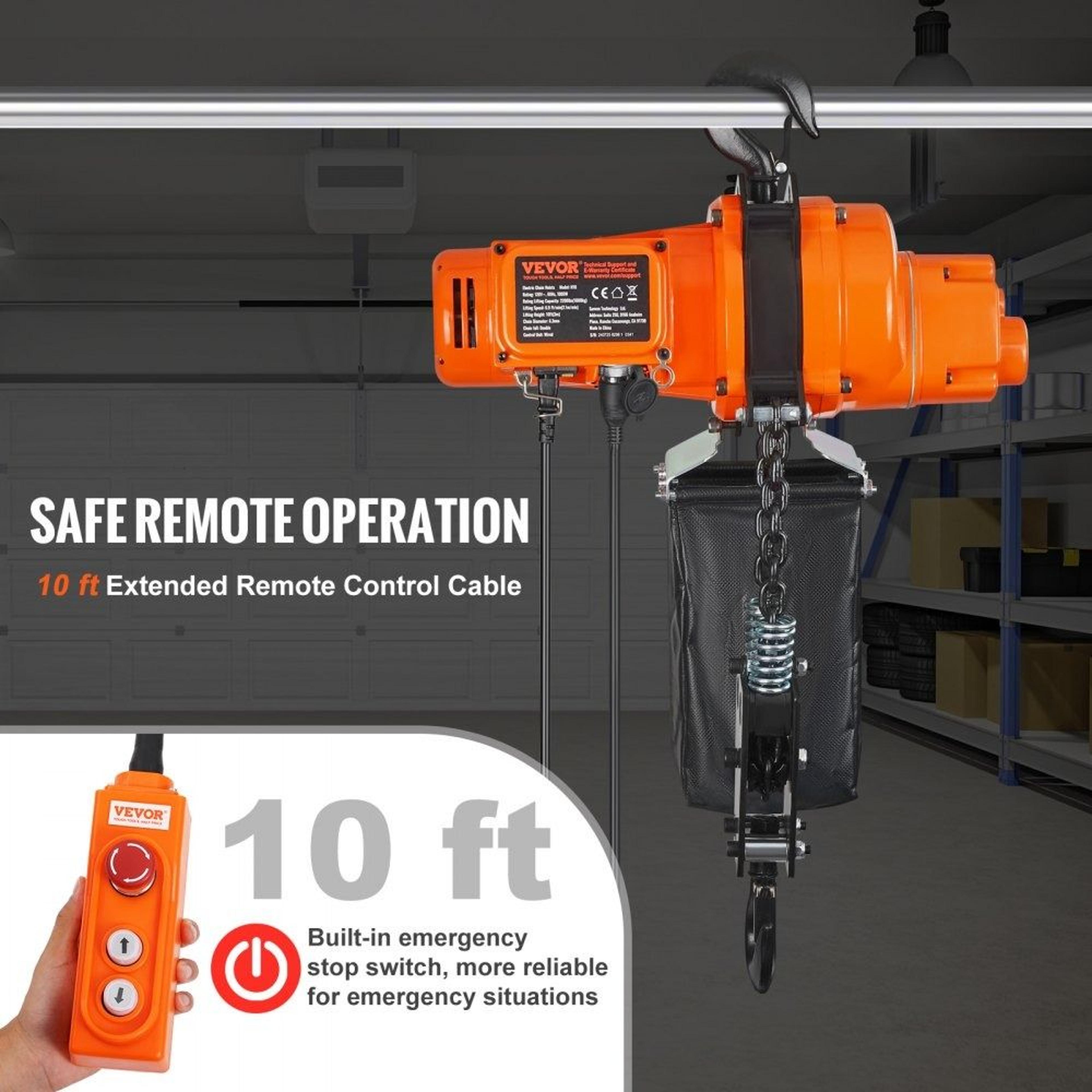 Electric Chain Hoist 2200 Lb Capacity With 10 Ft Lift And Wired Remote Control 3