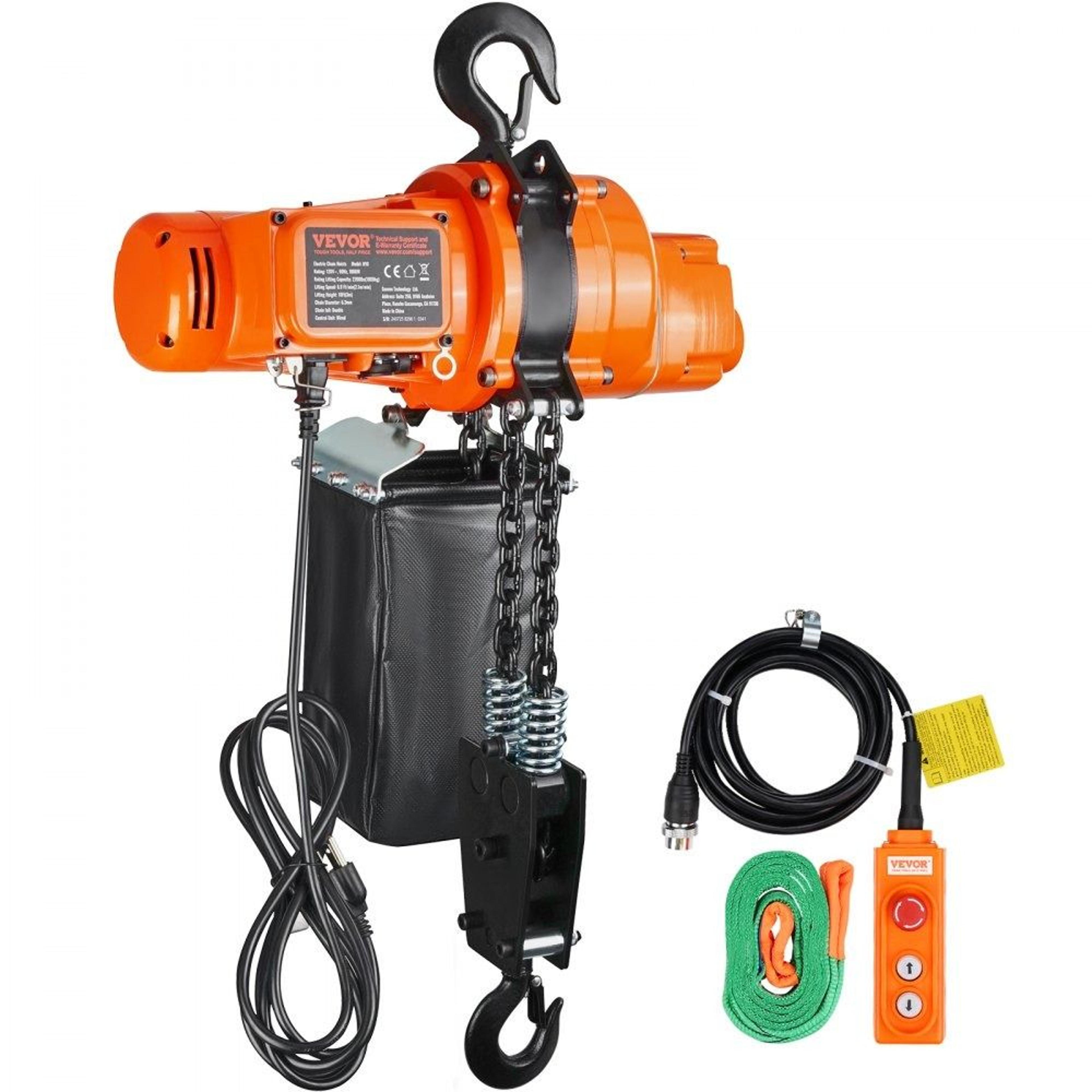 electric chain hoist 2200 lb capacity with 10 ft lift and wired remote control