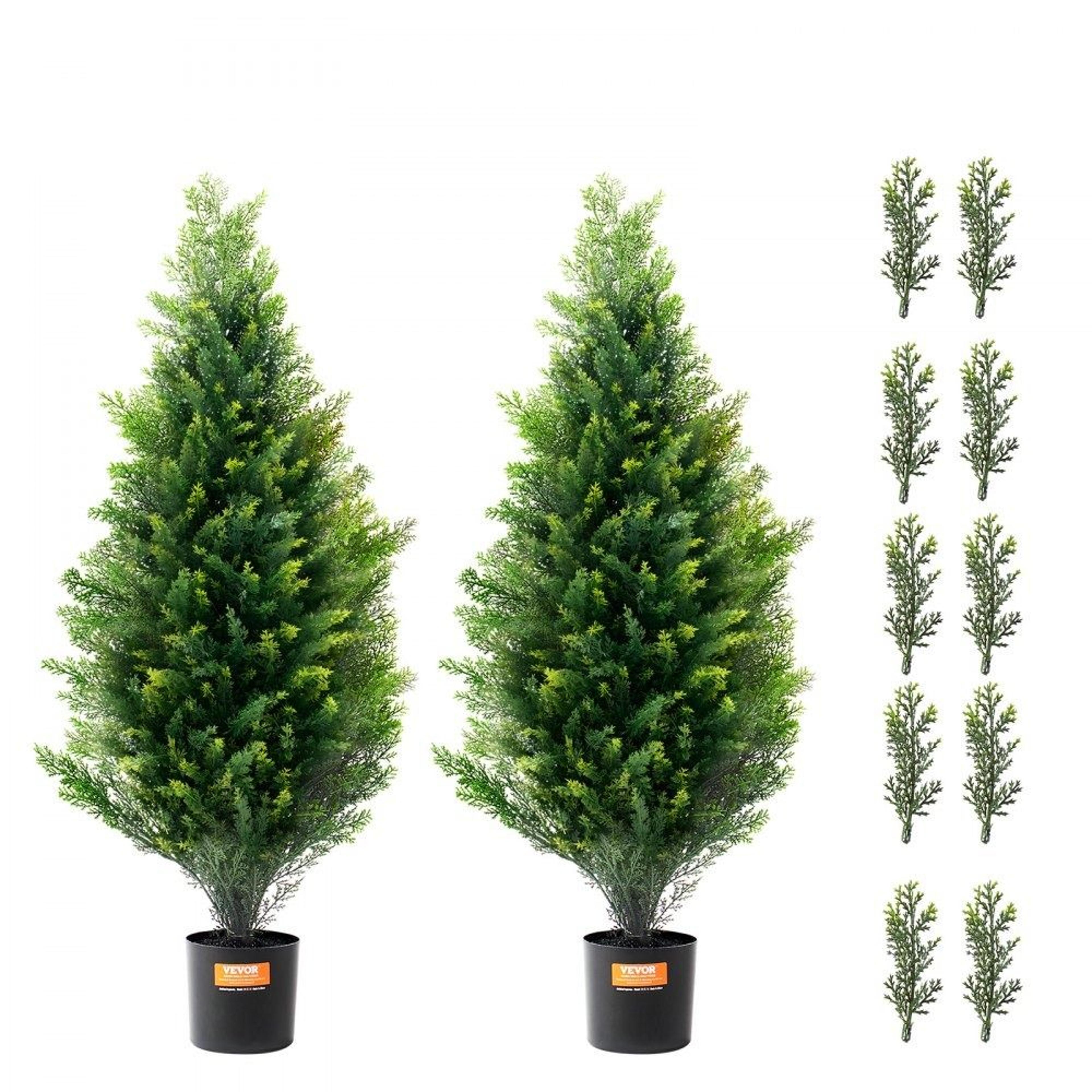 artificial cedar topiary tree 36 inch faux evergreen greenery set with pots for indoor outdoor decor