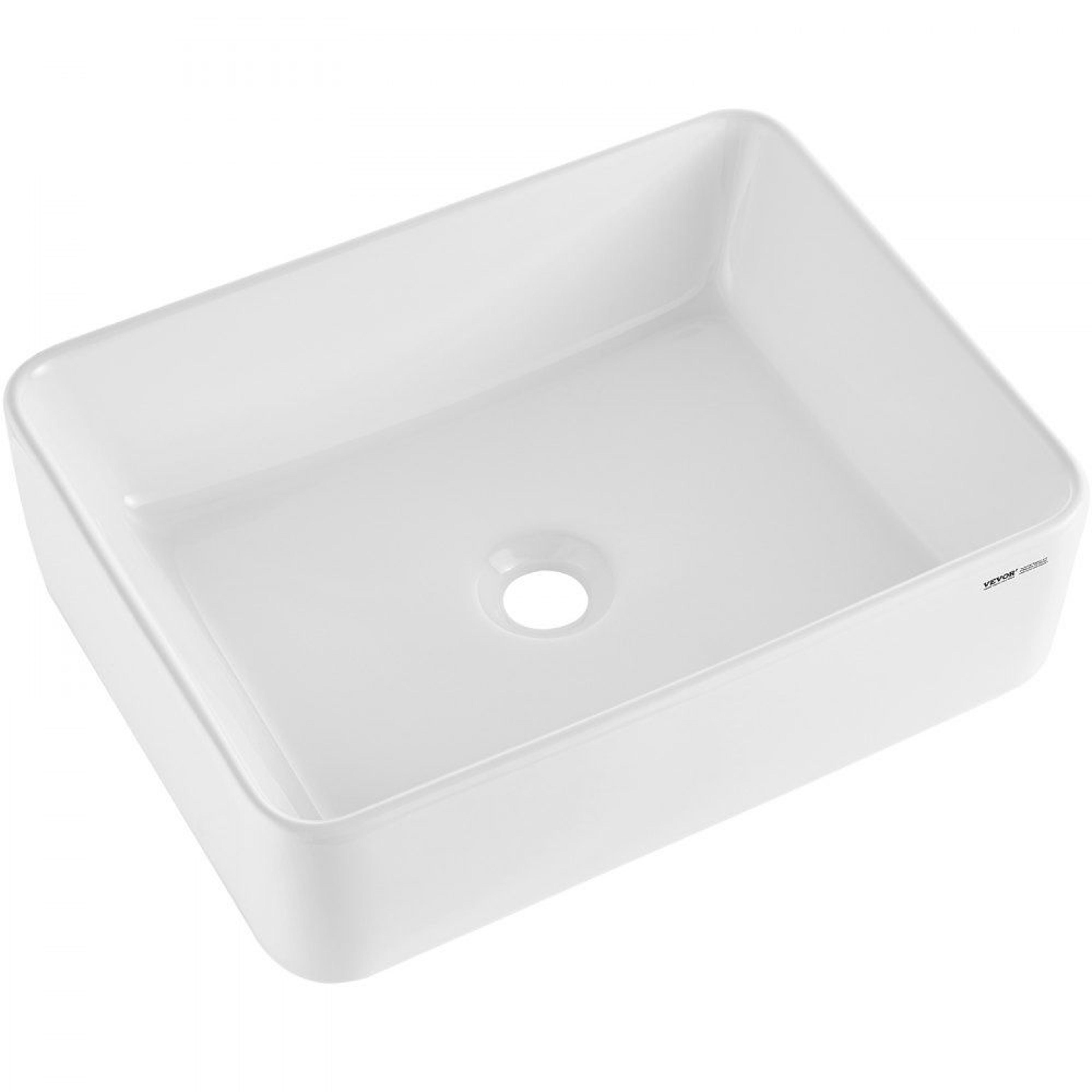 Rectangle Vessel Sink 19 Inch Ceramic Bathroom Sink Countertop White Above Counter Basin 6
