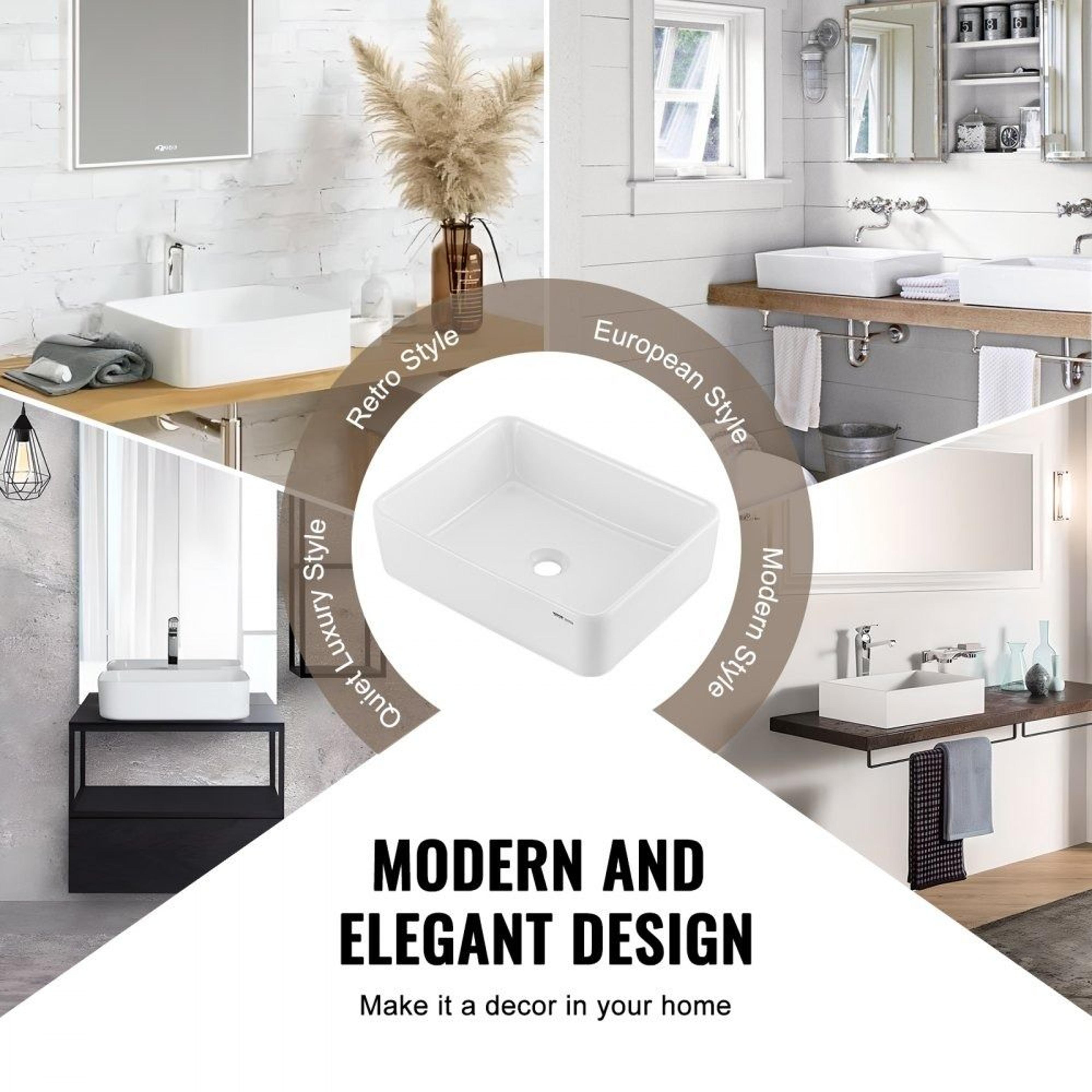 Rectangle Vessel Sink 19 Inch Ceramic Bathroom Sink Countertop White Above Counter Basin 5
