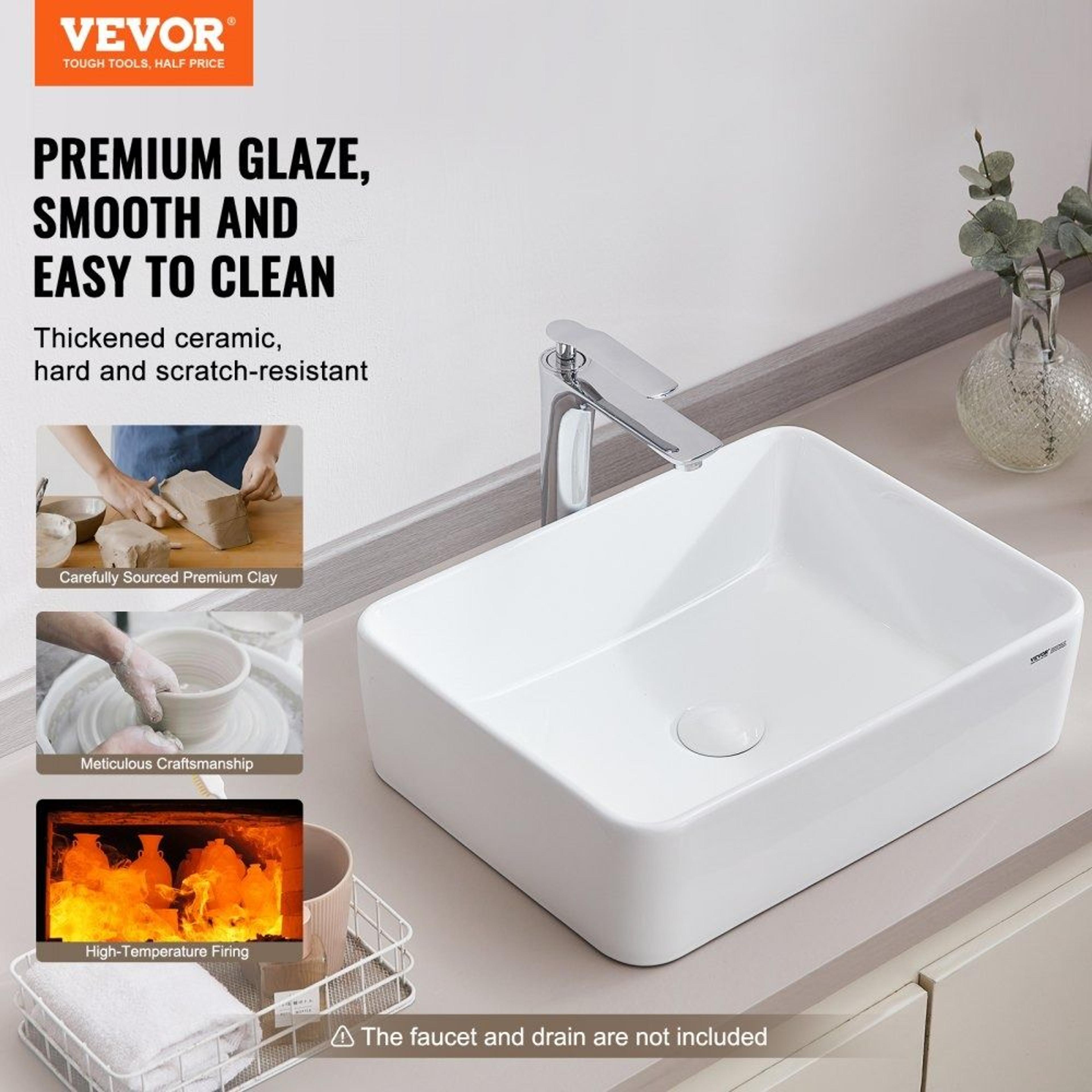 Rectangle Vessel Sink 19 Inch Ceramic Bathroom Sink Countertop White Above Counter Basin 3