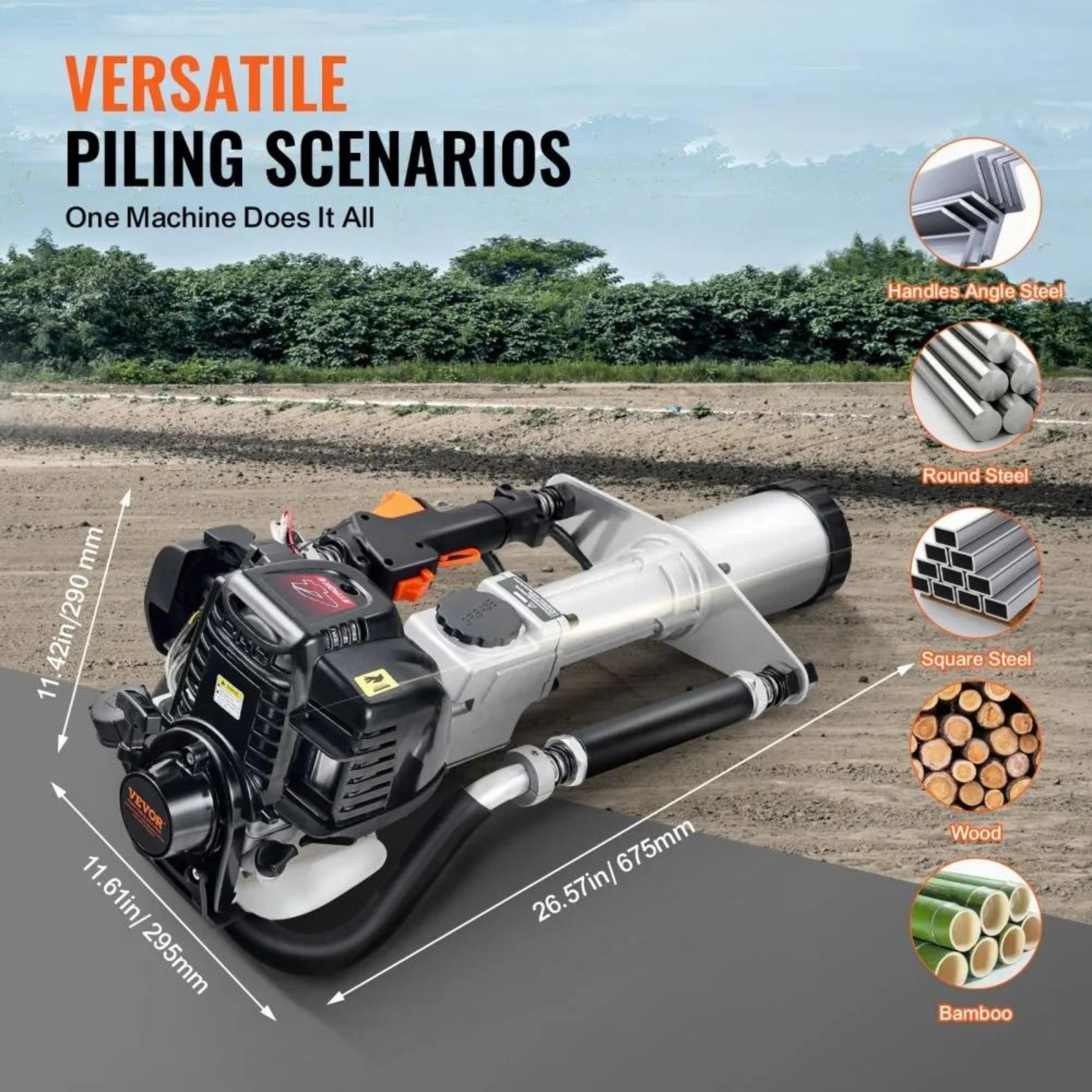 3777cc Gas Powered T Post Driver 4 Stroke Engine Fence Piling Pounder With 3 Driving Sleeves 2