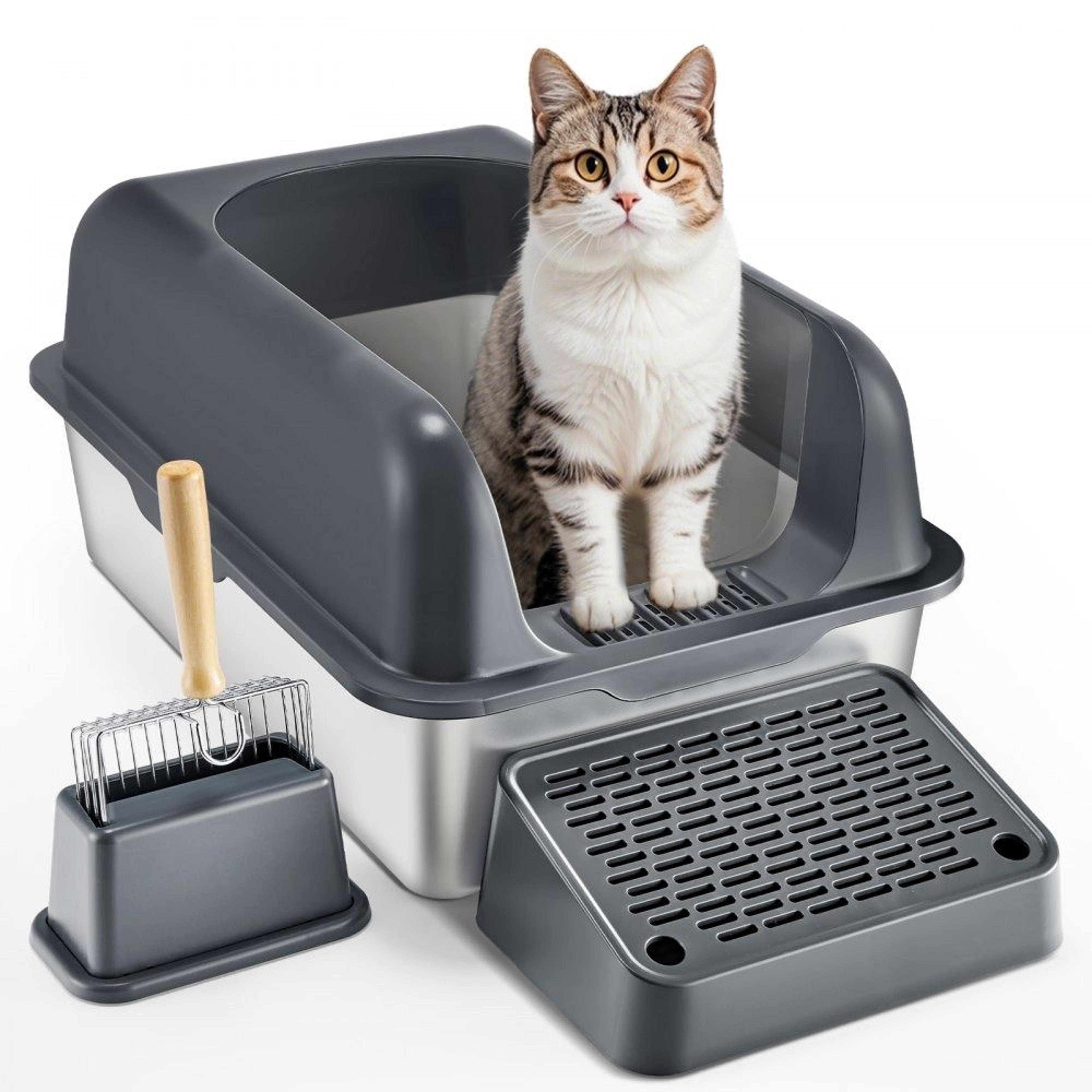 xl stainless steel cat litter box 6 inch deep extra large litter pan with scoop and filtering foot board