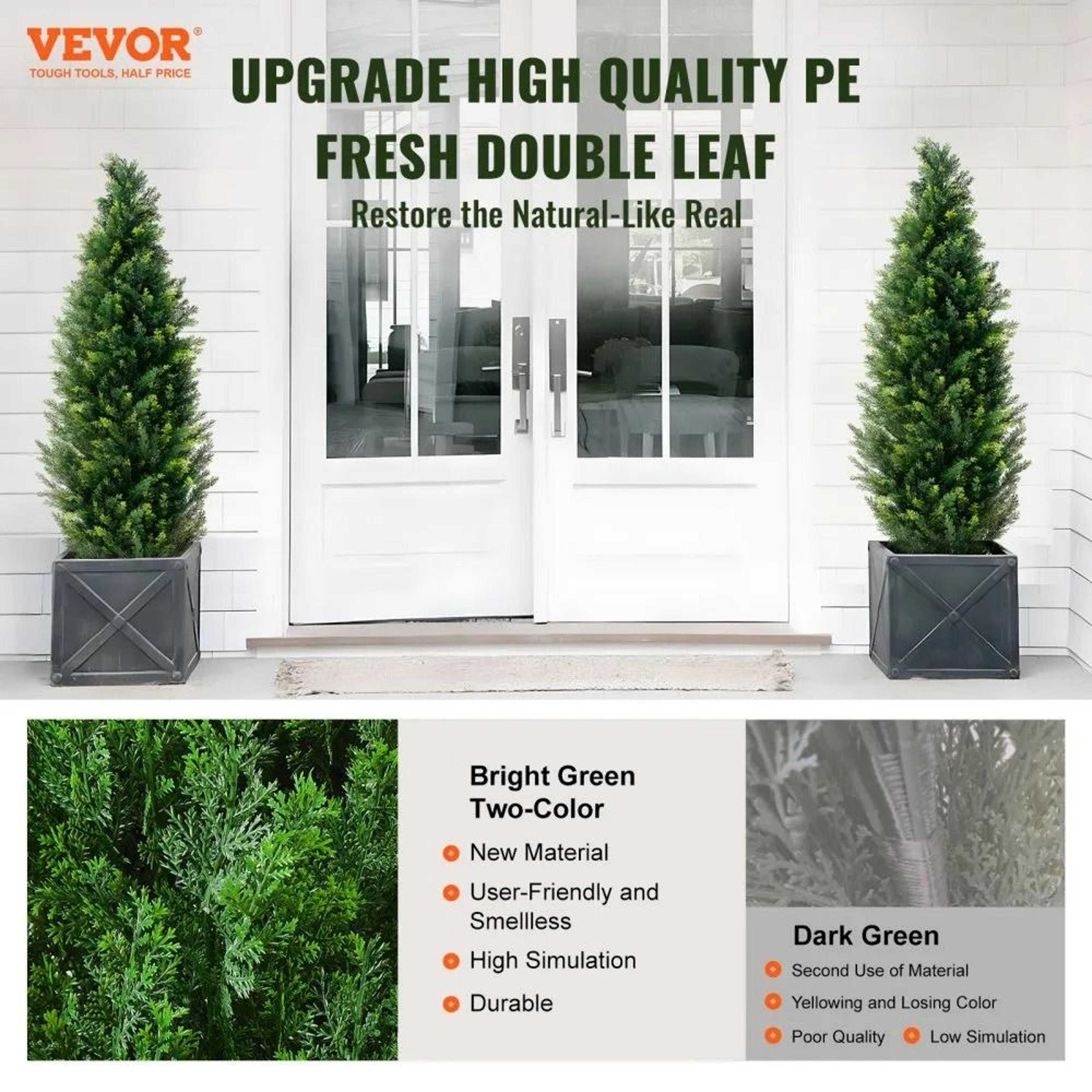Artificial Cedar Topiary Tree 48 Inch Tall 2 Pack UV Rated Faux Evergreen Plant With Pots 4