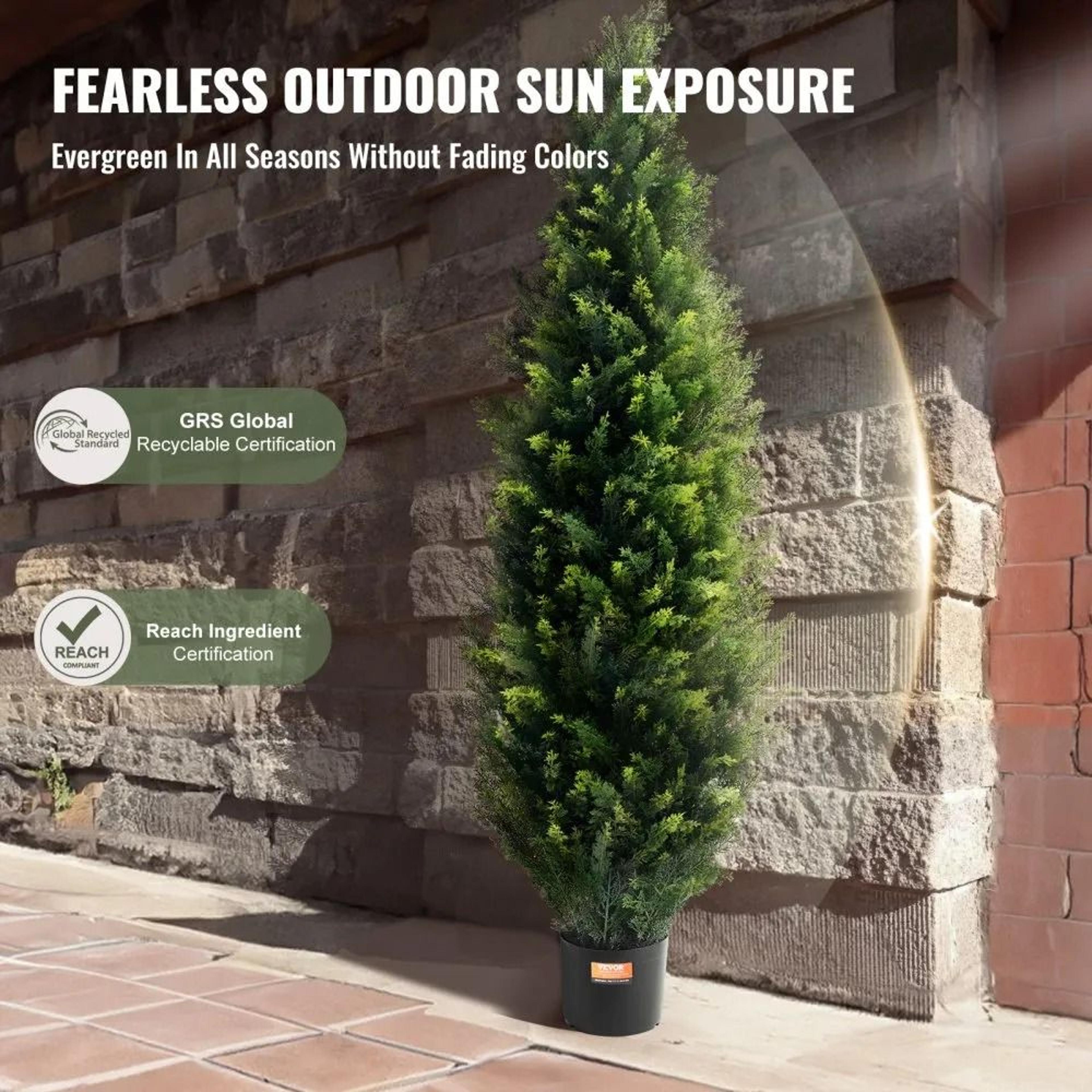 Artificial Cedar Topiary Tree 48 Inch Tall 2 Pack UV Rated Faux Evergreen Plant With Pots 2