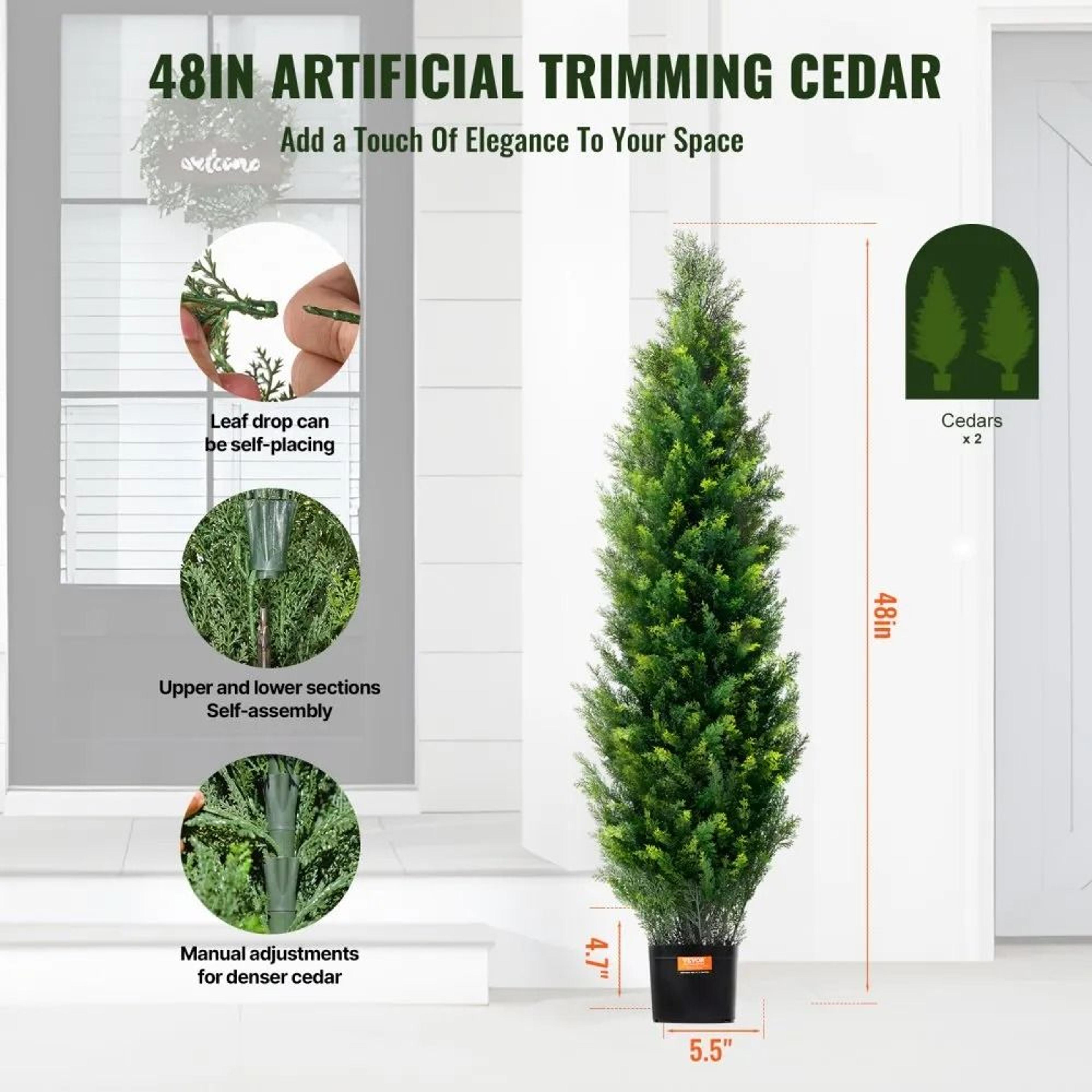 Artificial Cedar Topiary Tree 48 Inch Tall 2 Pack UV Rated Faux Evergreen Plant With Pots 3