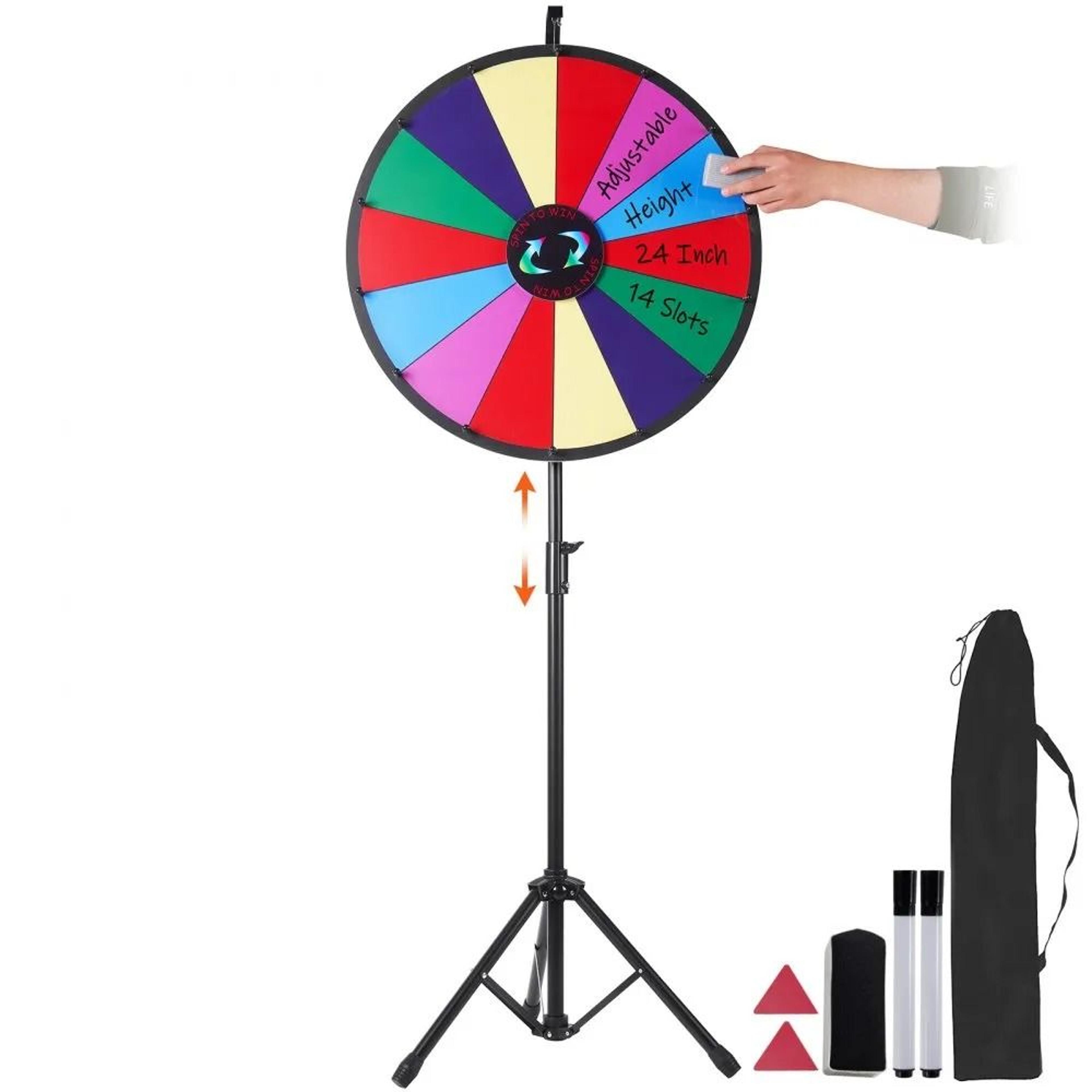 24 inch spinning prize wheel with adjustable stand 14 slot dry erase game wheel