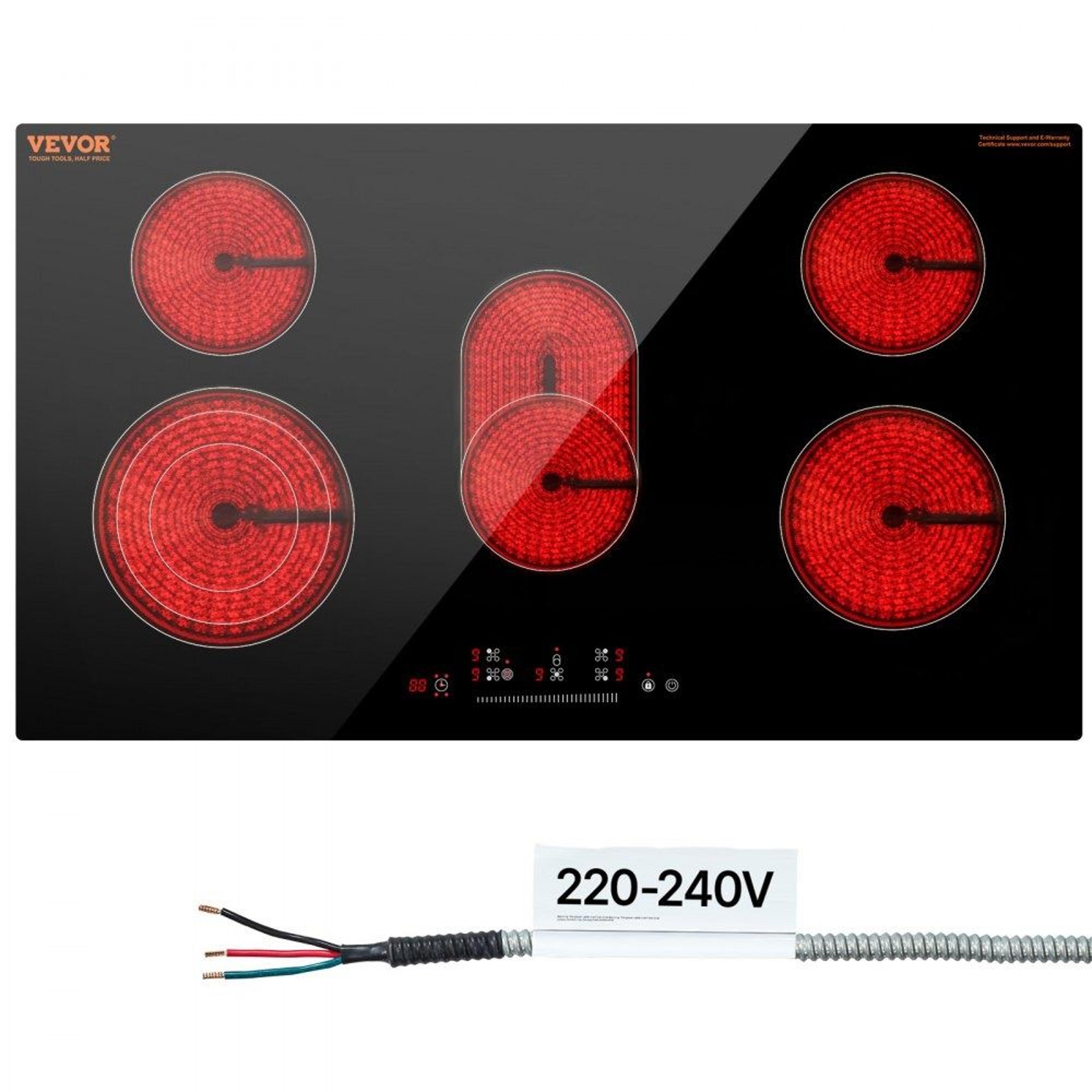 36 inch electric cooktop 5 burner built in radiant stove top with touch control timer and child lock