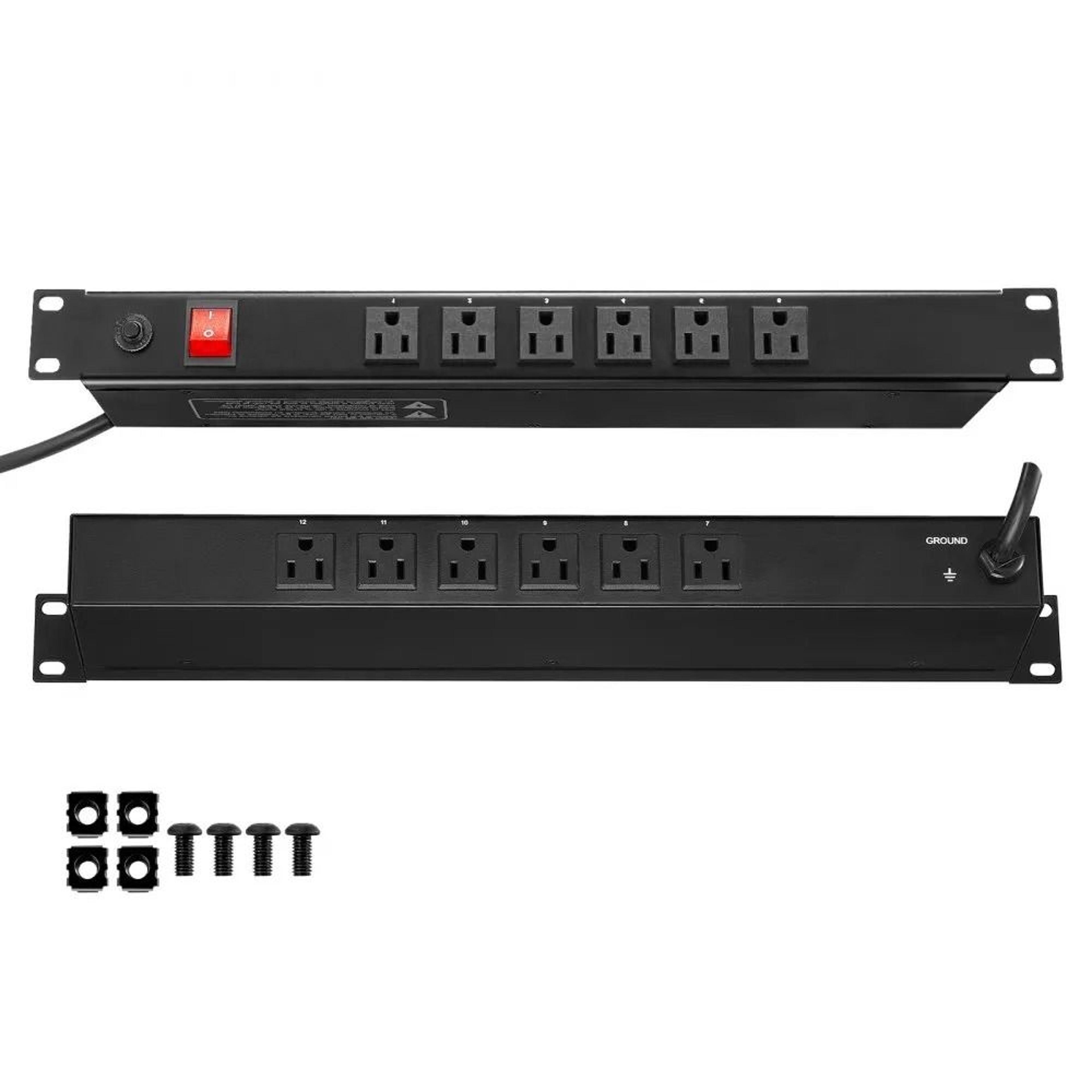 1u rack mount power strip pdu with 12 outlets surge protection and 15a overload protection