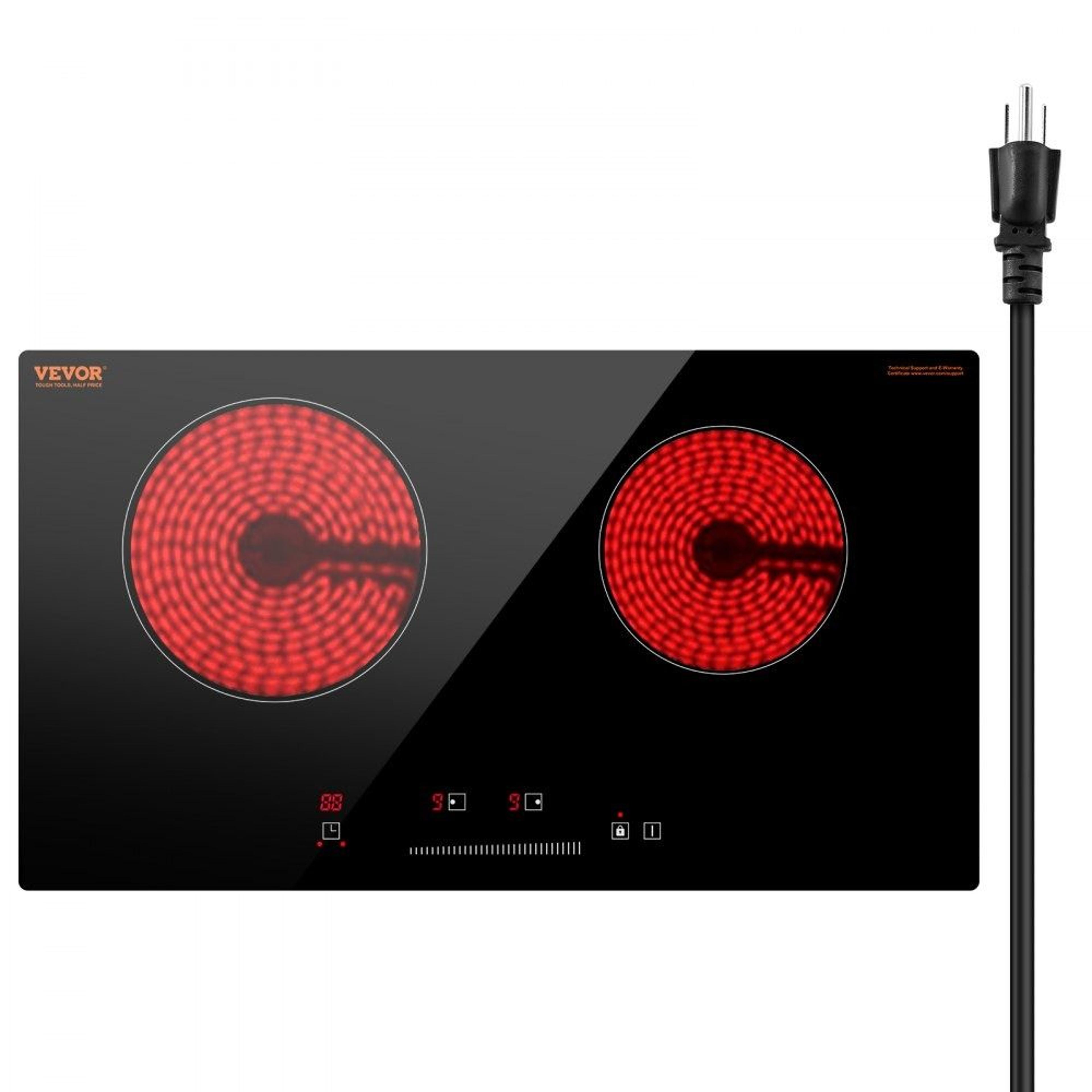 24 inch electric cooktop 2 burner built in radiant stove top with touch control timer and child lock