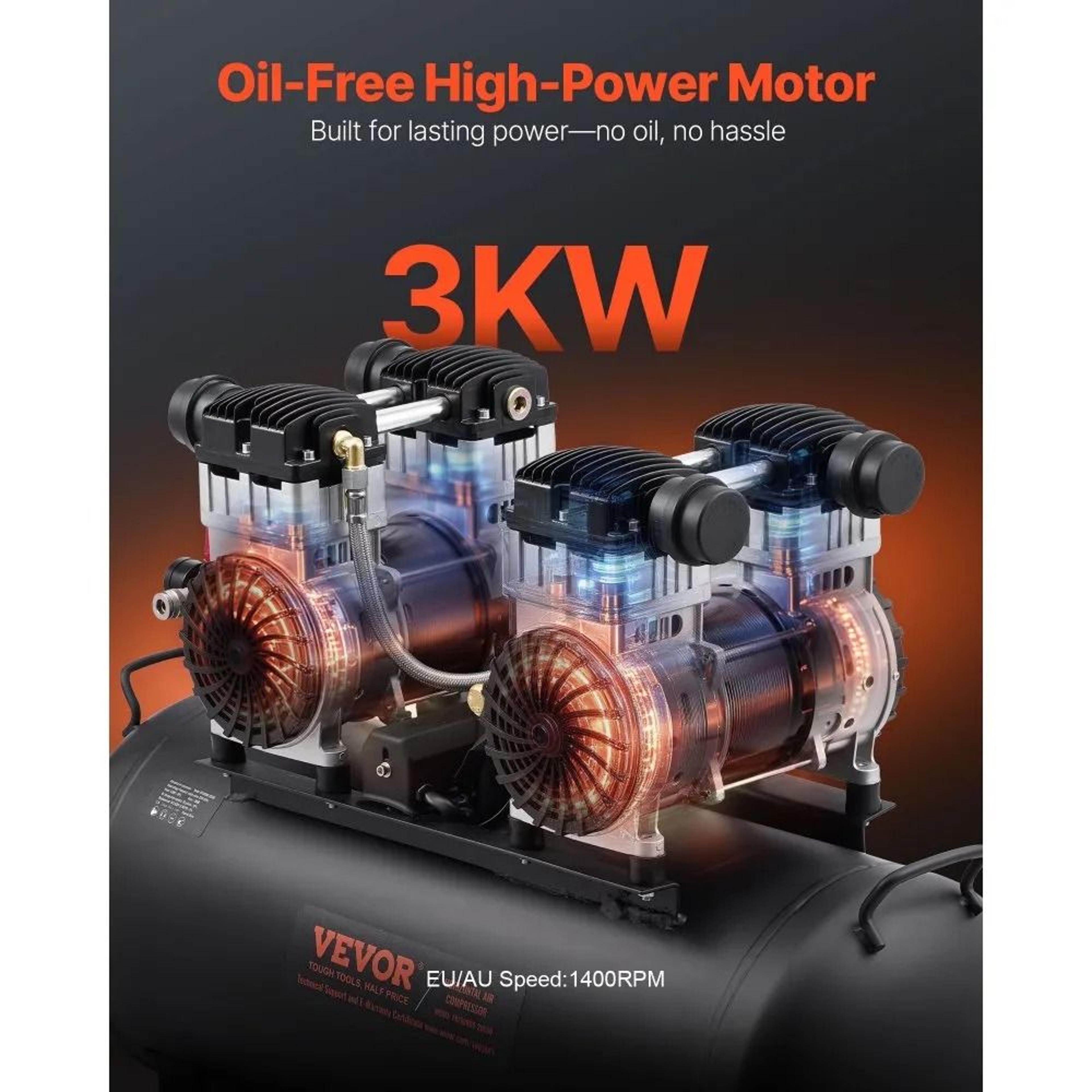 20 Gallon Oil Free Air Compressor 4HP 125 PSI Ultra Quiet Portable Design 3