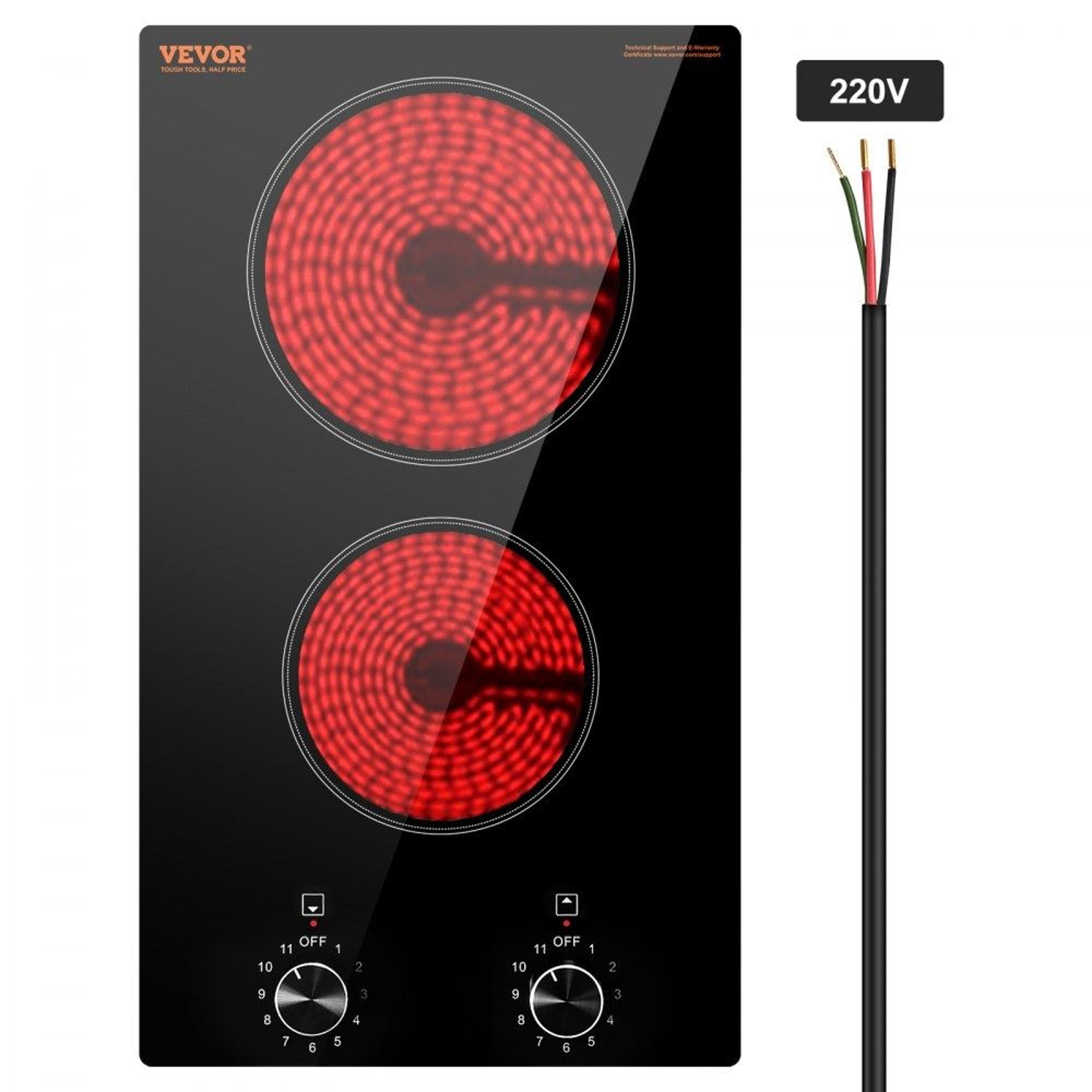 12 inch electric cooktop 2 burner 3000w built in ceramic stove top with knob control