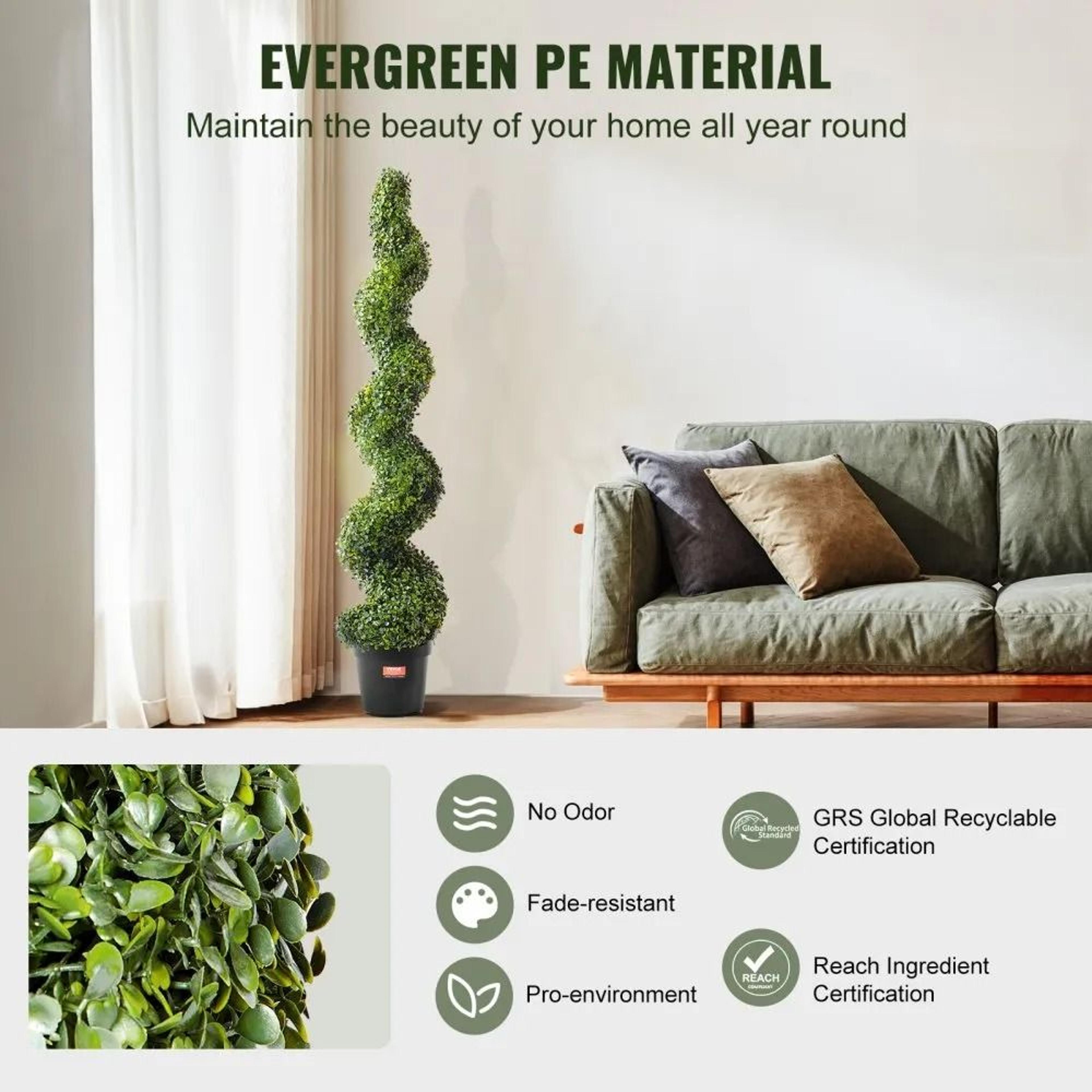 Artificial Boxwood Topiary Trees 60 Inch Spiral Faux Plants Set Of 2 2