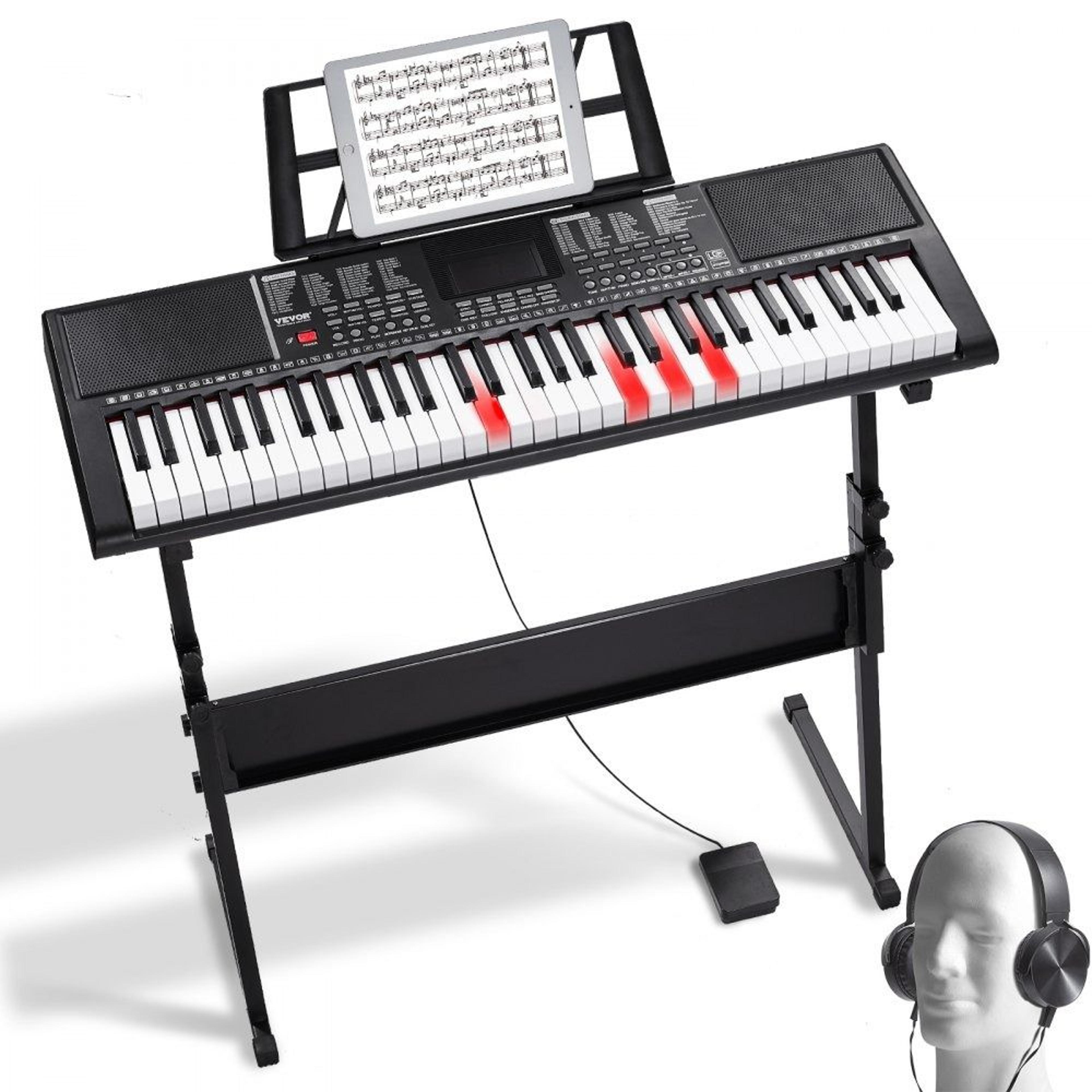 61 key digital keyboard piano with lighted keys adjustable stand usb midi and built in speakers