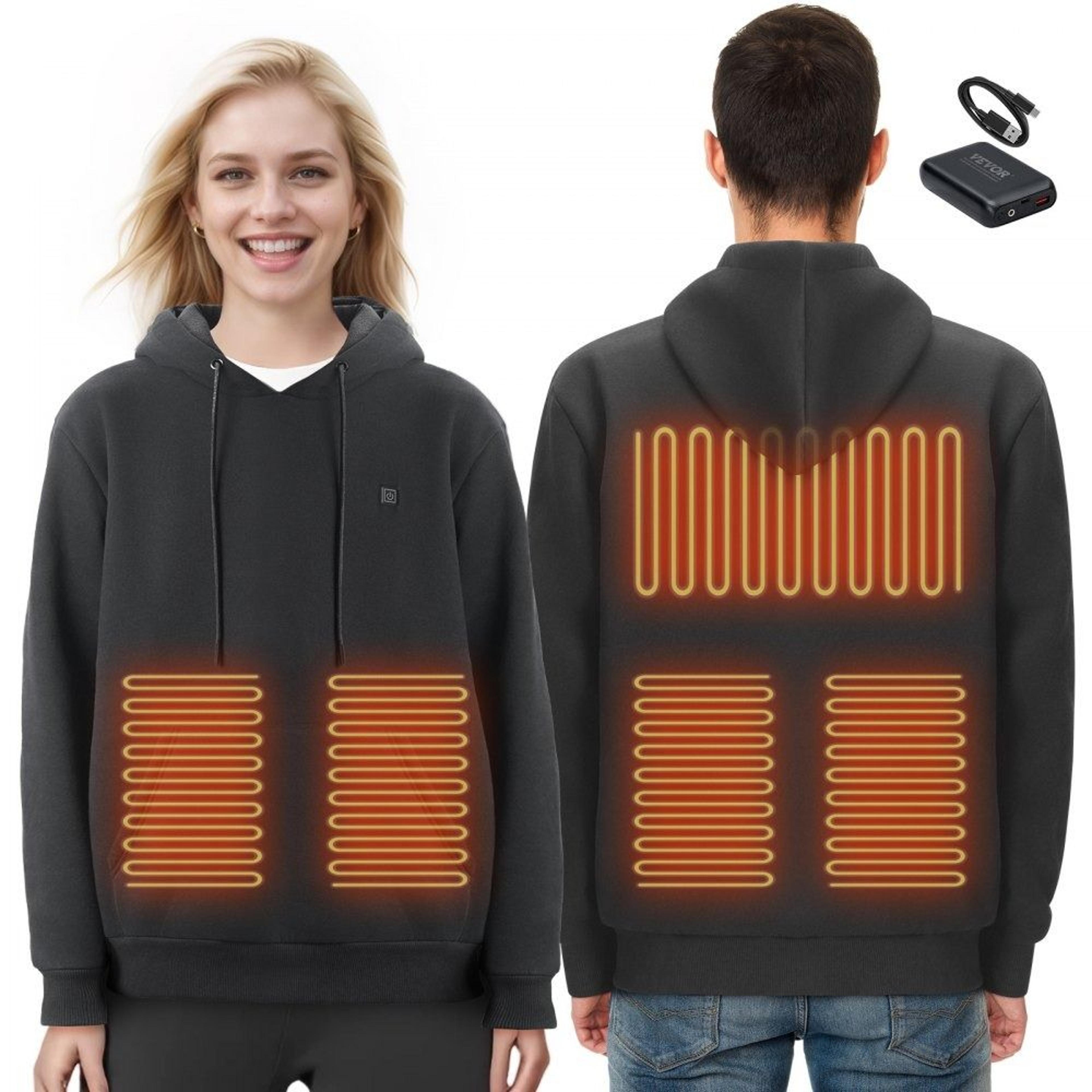 heated hoodie with battery pack 5 heating zones and 3 heat settings