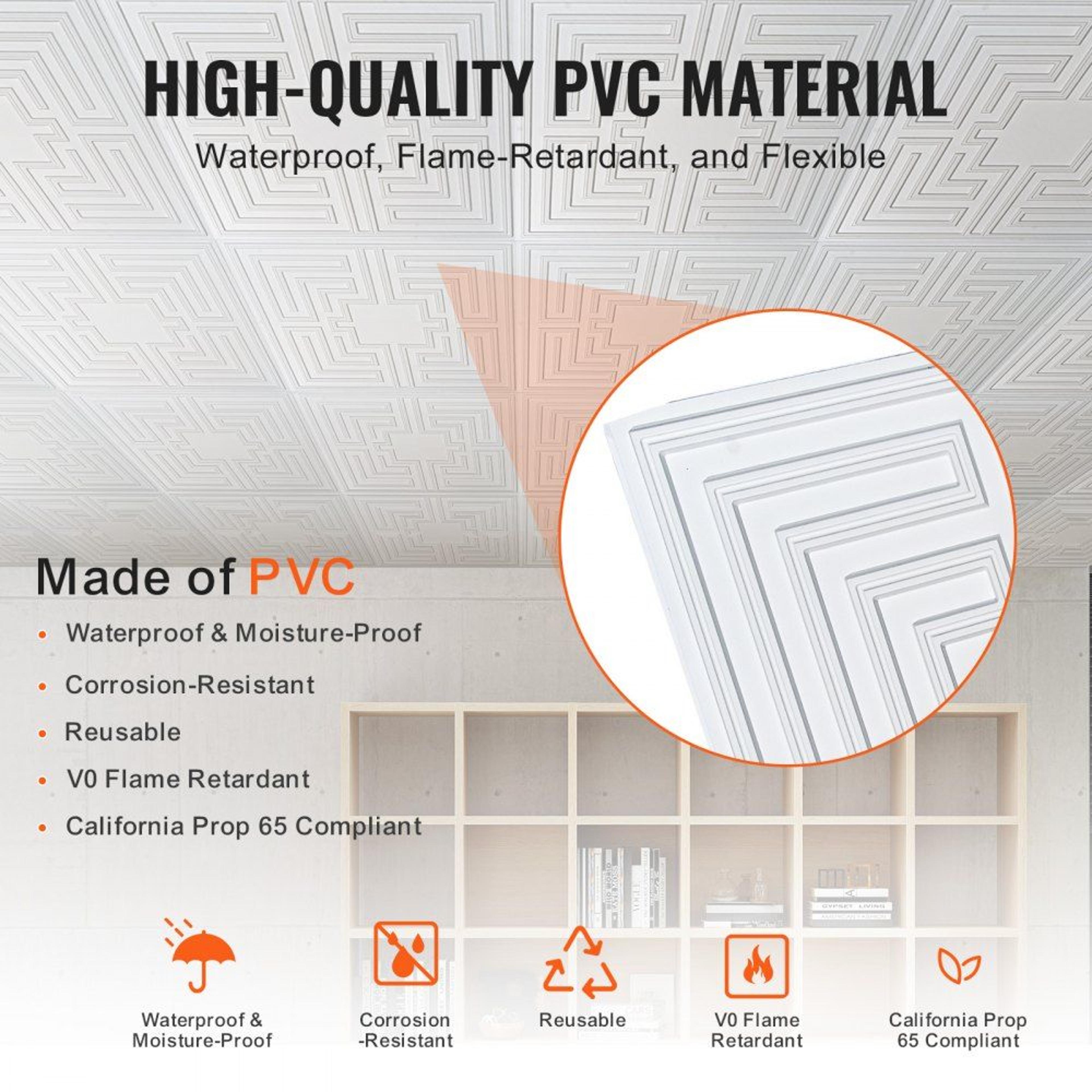PVC Drop Ceiling Tiles 24 X 24 Inch White Echo Pattern 12 Pack 1