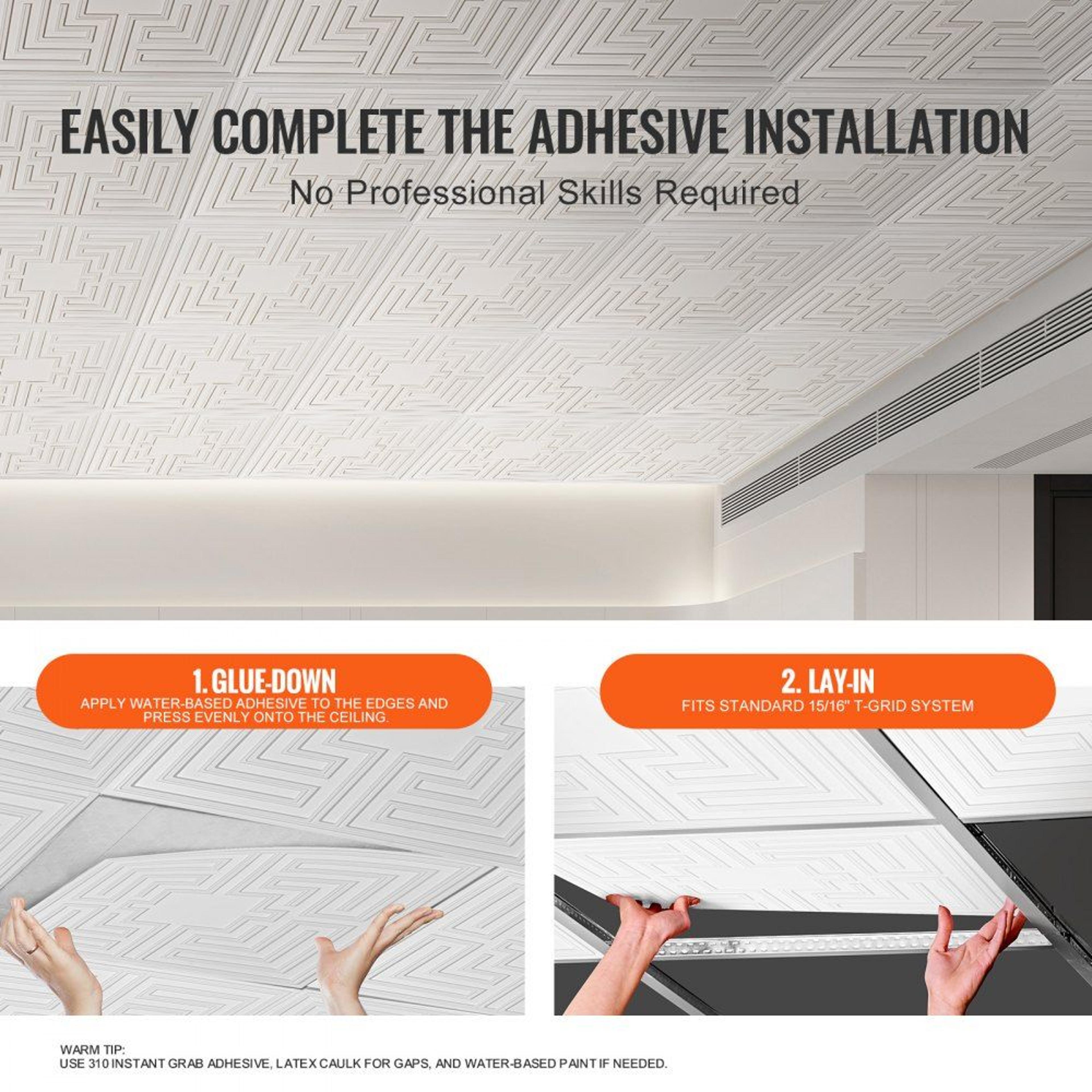 PVC Drop Ceiling Tiles 24 X 24 Inch White Echo Pattern 12 Pack 2