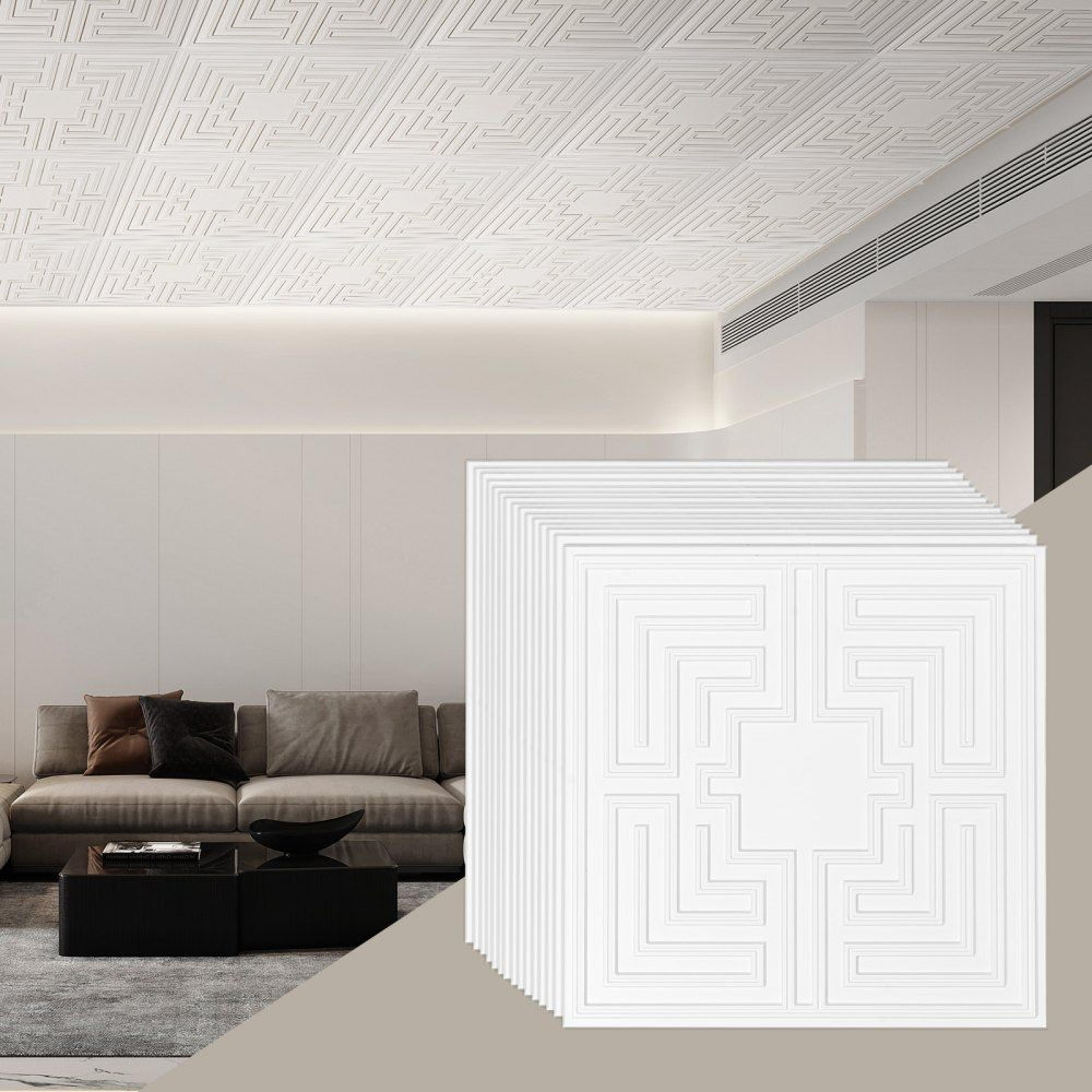 pvc drop ceiling tiles 24 x 24 inch white echo pattern 12 pack