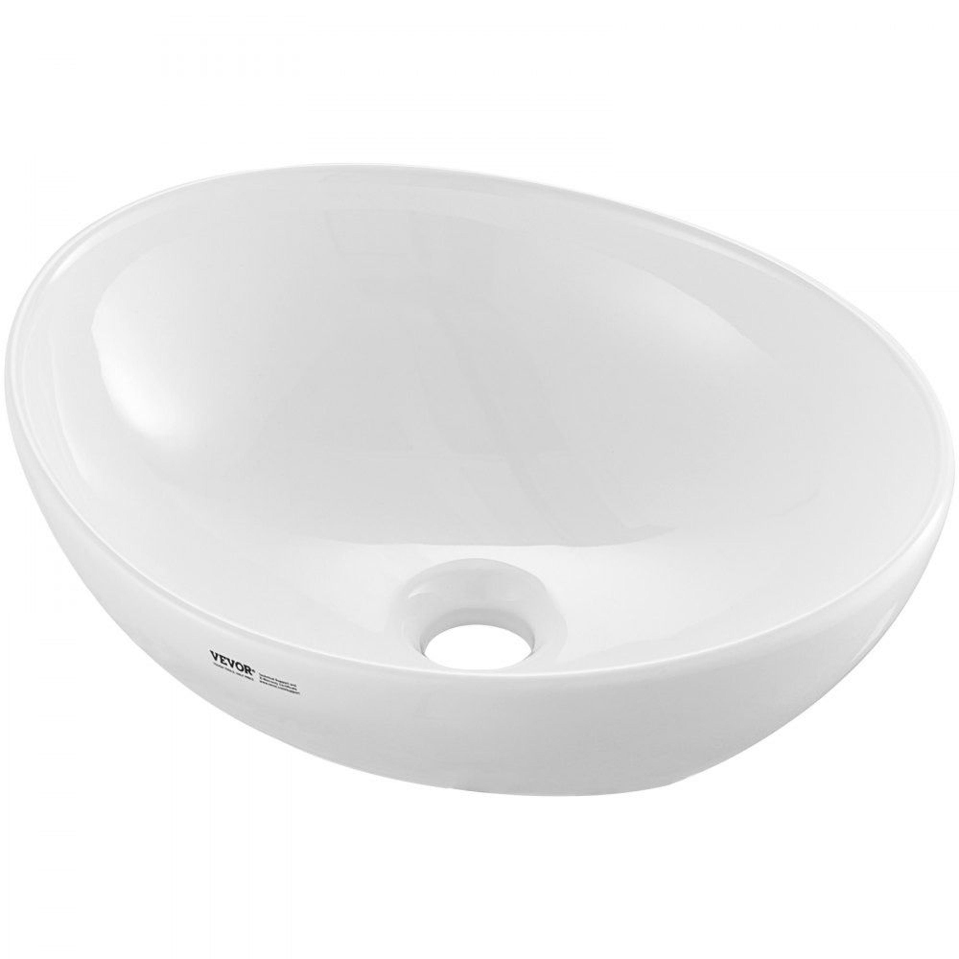 Oval Ceramic Vessel Sink 16 Inch White Above Counter Bathroom Sink 8