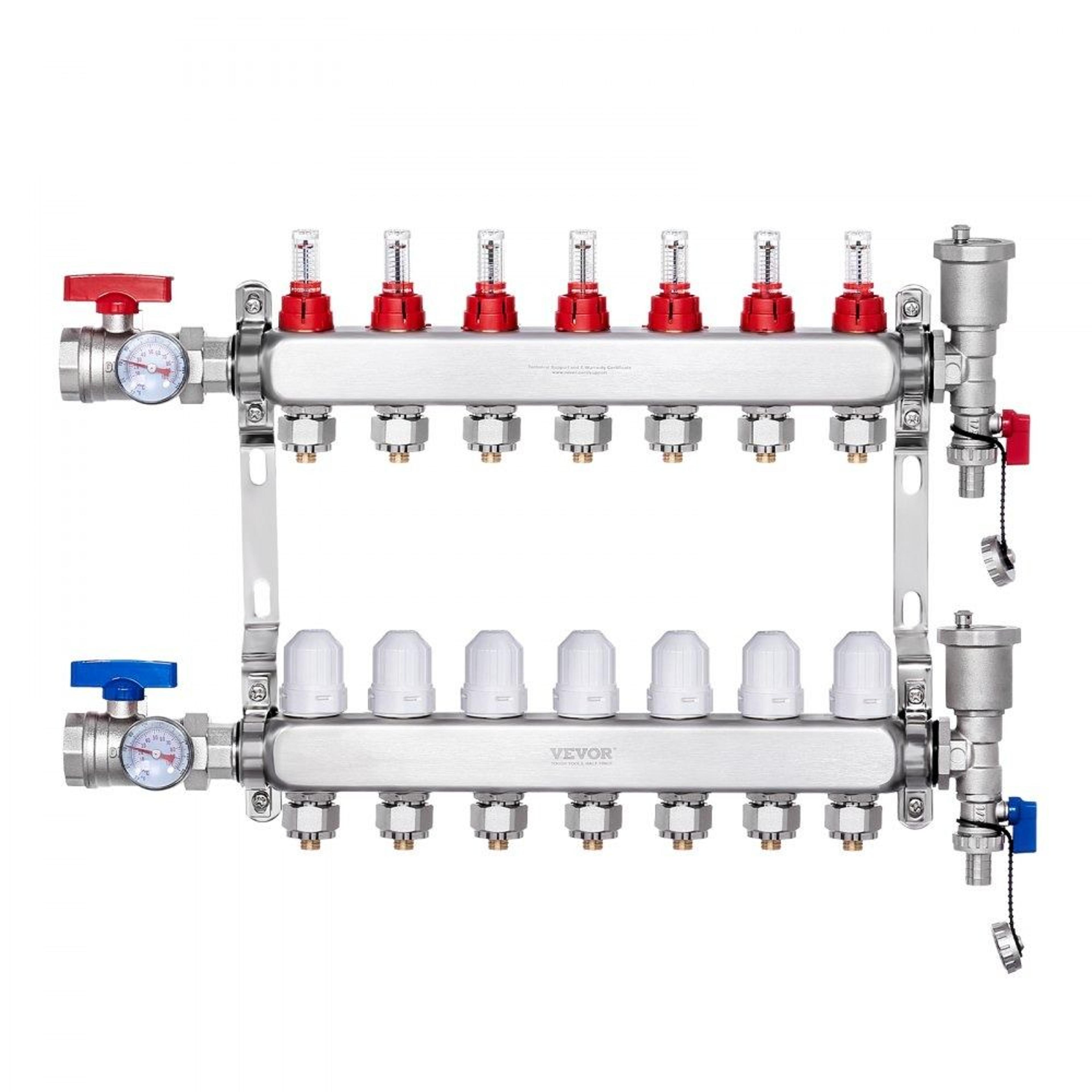 7 branch radiant heat manifold stainless steel pex manifold kit for hydronic floor heating