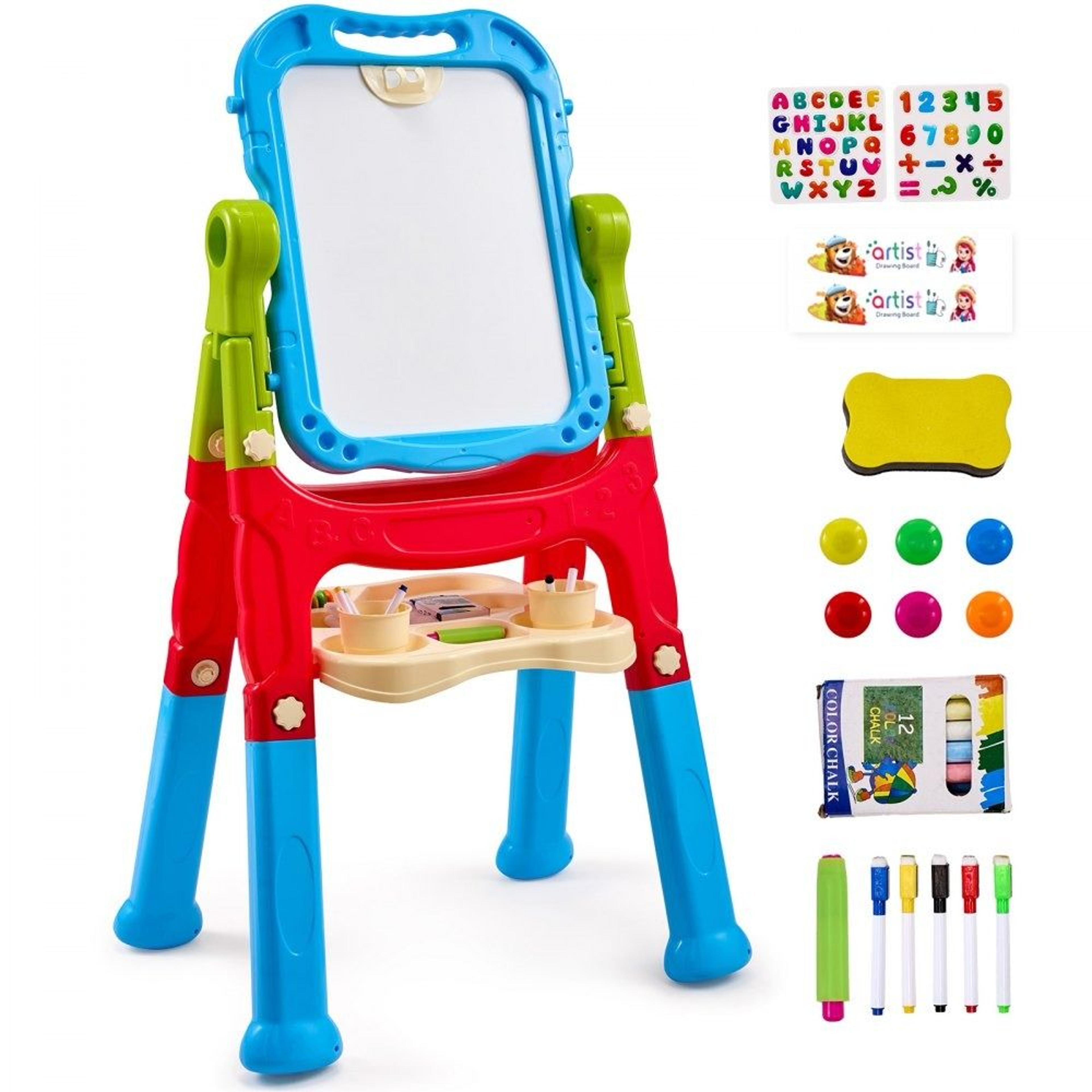 kids double sided art easel with magnetic whiteboard chalkboard and adjustable height