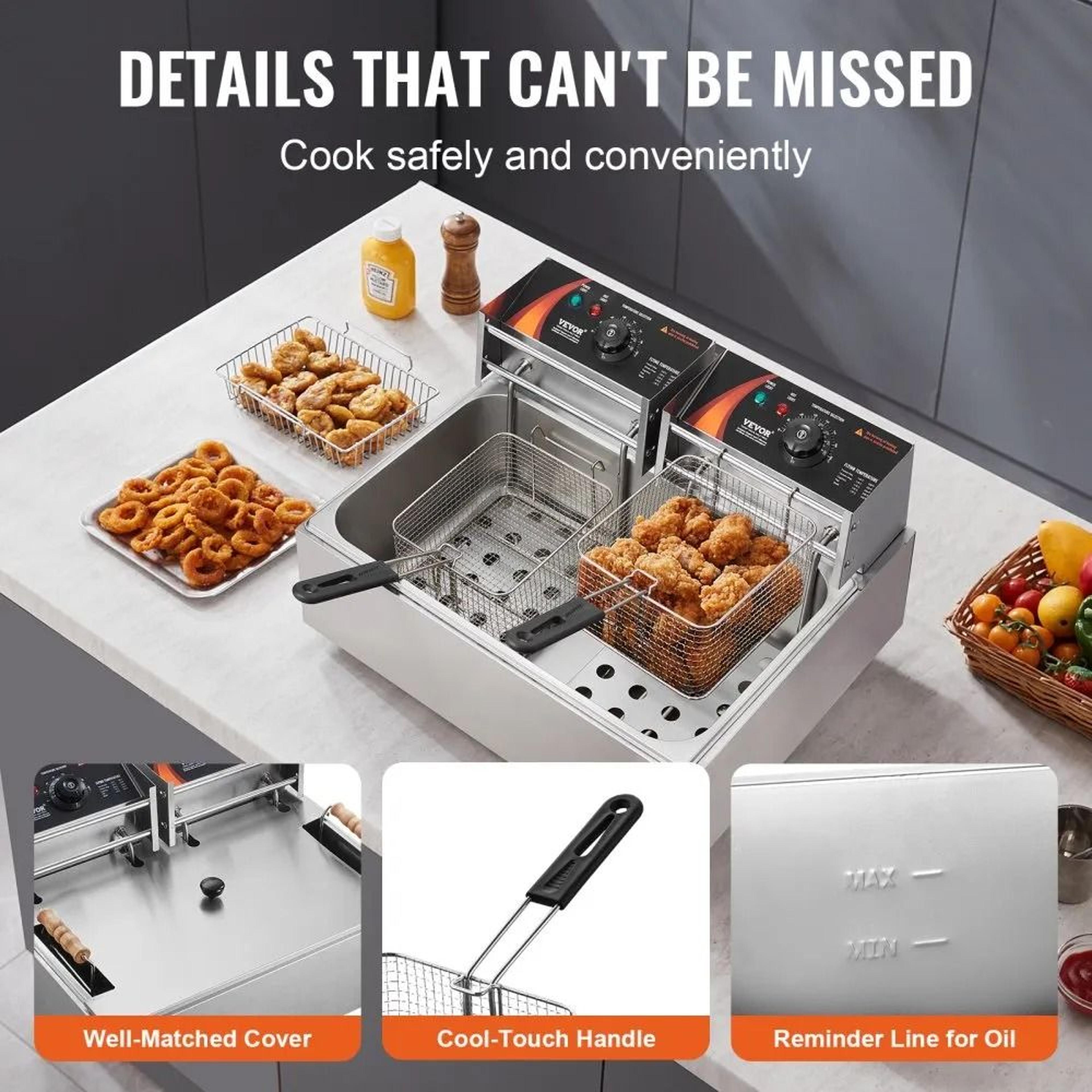 Commercial Electric Deep Fryer 3000W Stainless Steel Fryer With 3 Removable Baskets 3