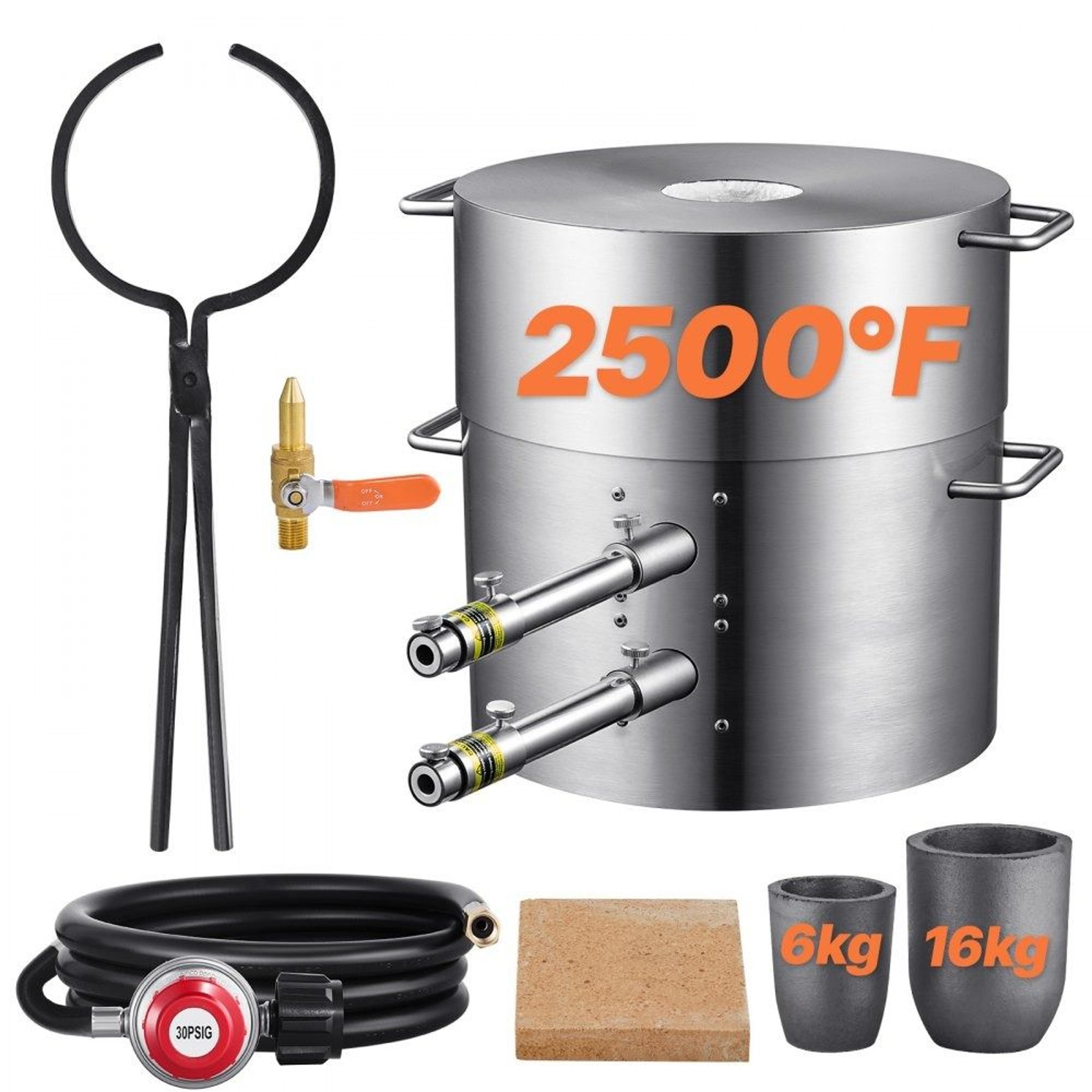 propane metal melting furnace kit with dual burners 35 lb capacity crucibles and tongs