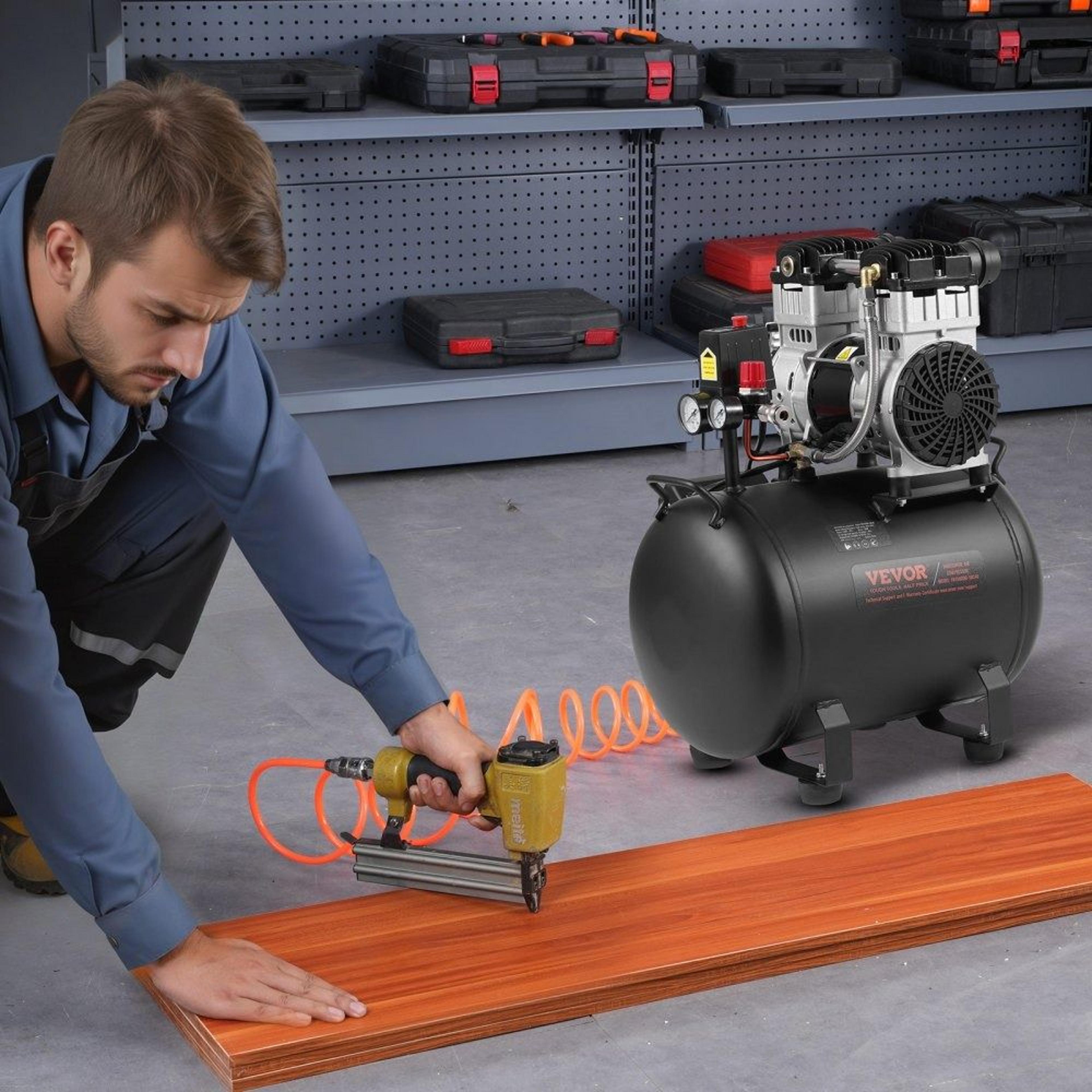 10 Gallon Oil Free Air Compressor 2HP 125 PSI Ultra Quiet Portable Compressor 6