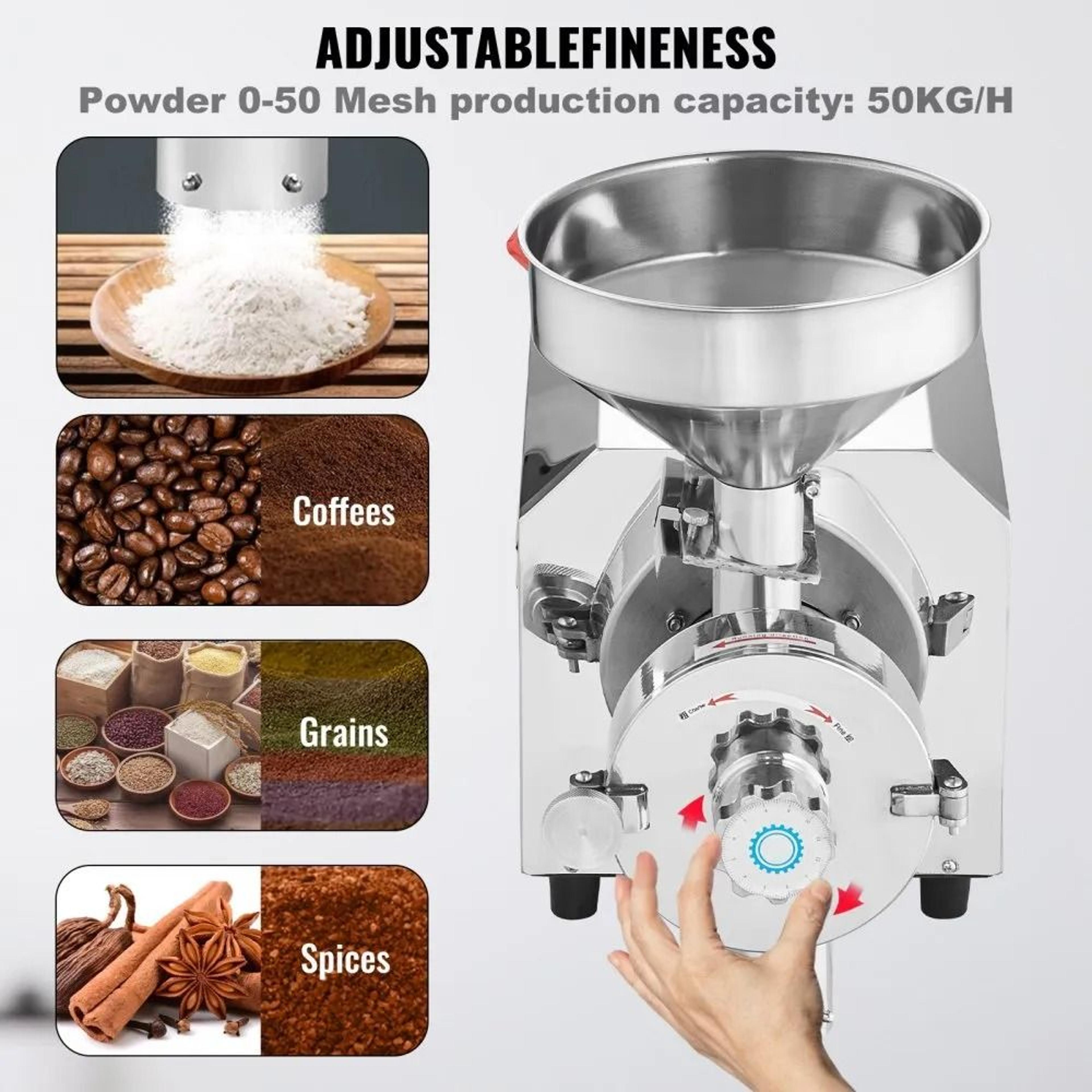 Commercial Grain Grinder 2200W Stainless Steel Mill With Adjustable 0 To 50 Mesh Fineness 1