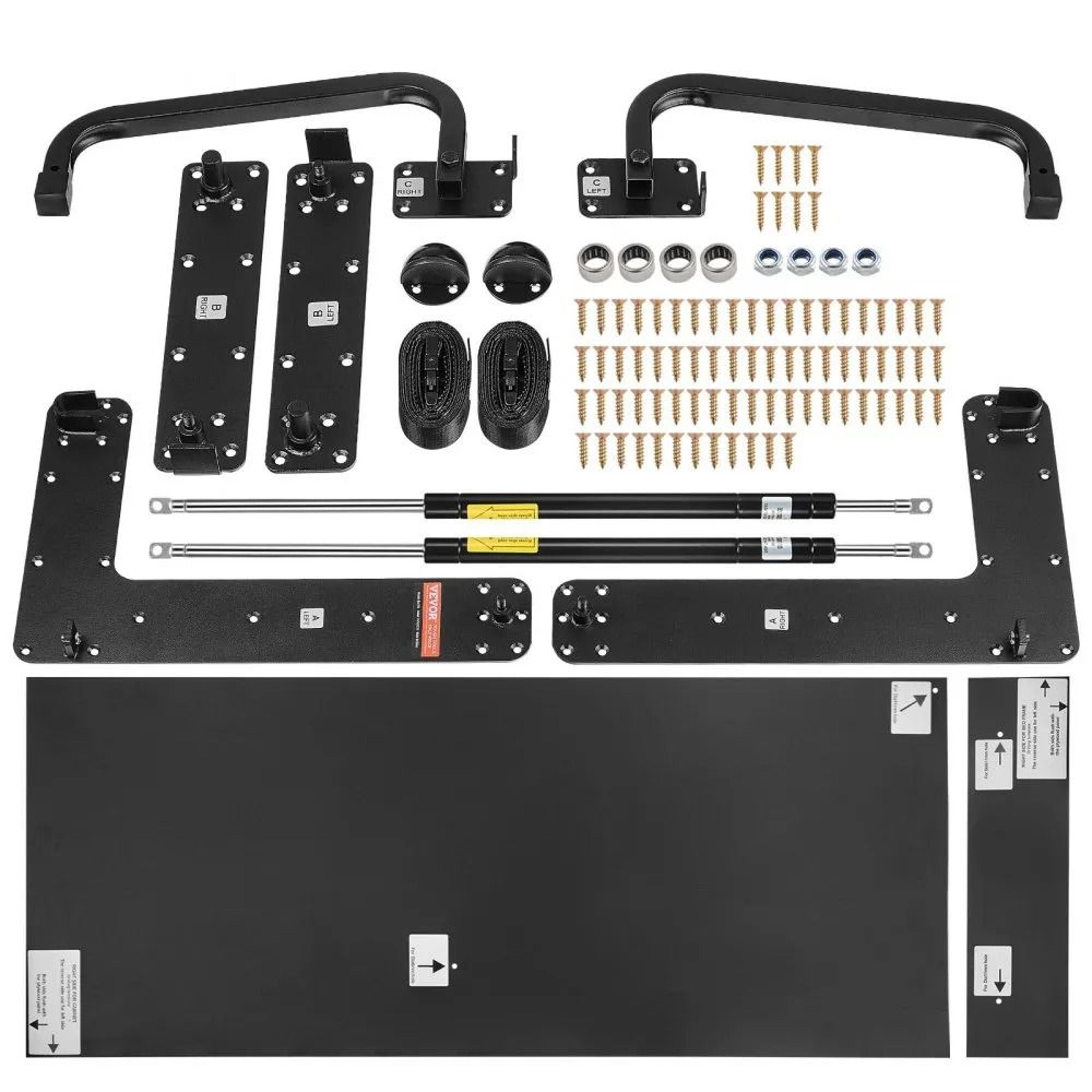 full size vertical murphy bed hardware kit with gas struts and heavy duty carbon steel support