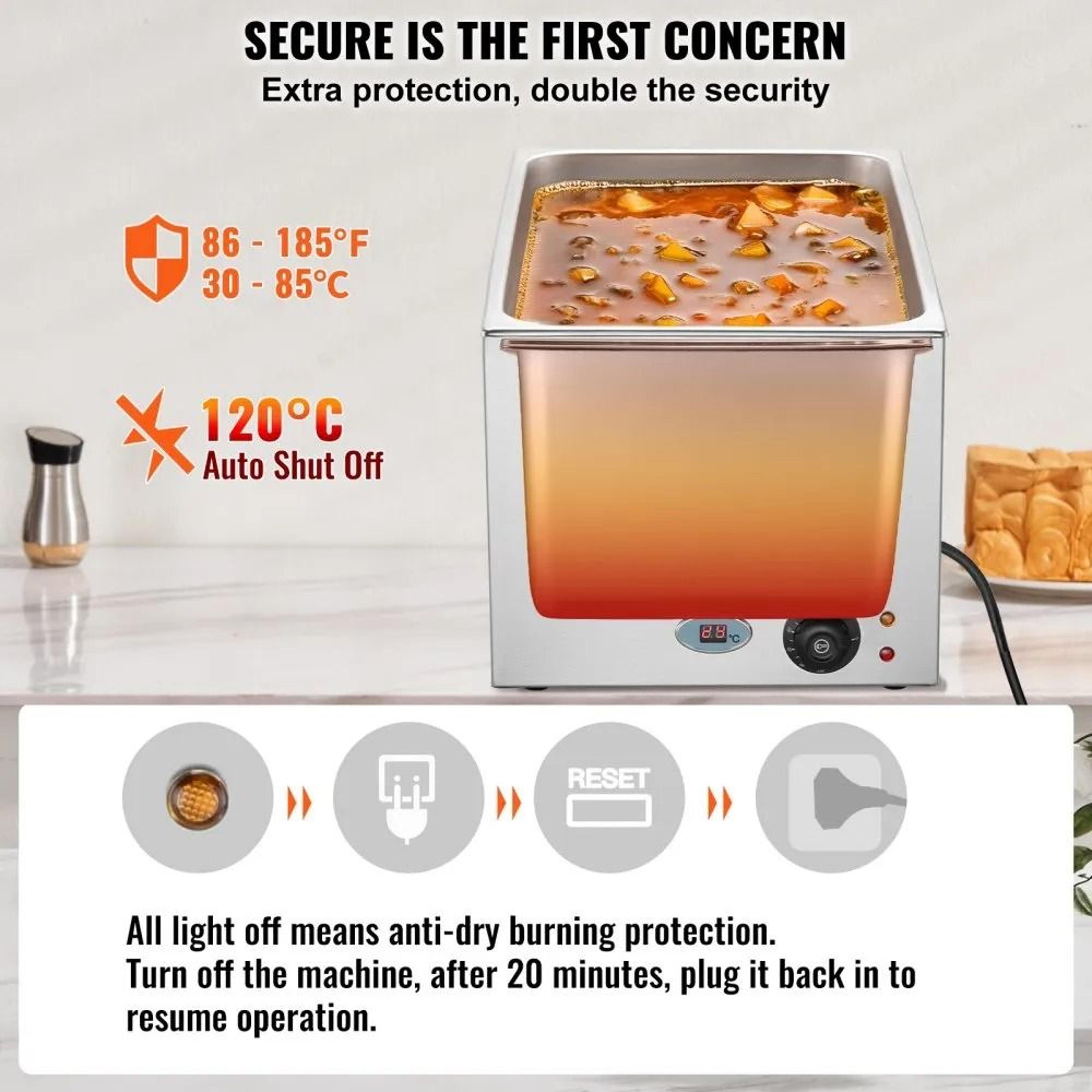 Commercial Food Warmer 1200W Stainless Steel Bain Marie Wet Or Dry Use 3