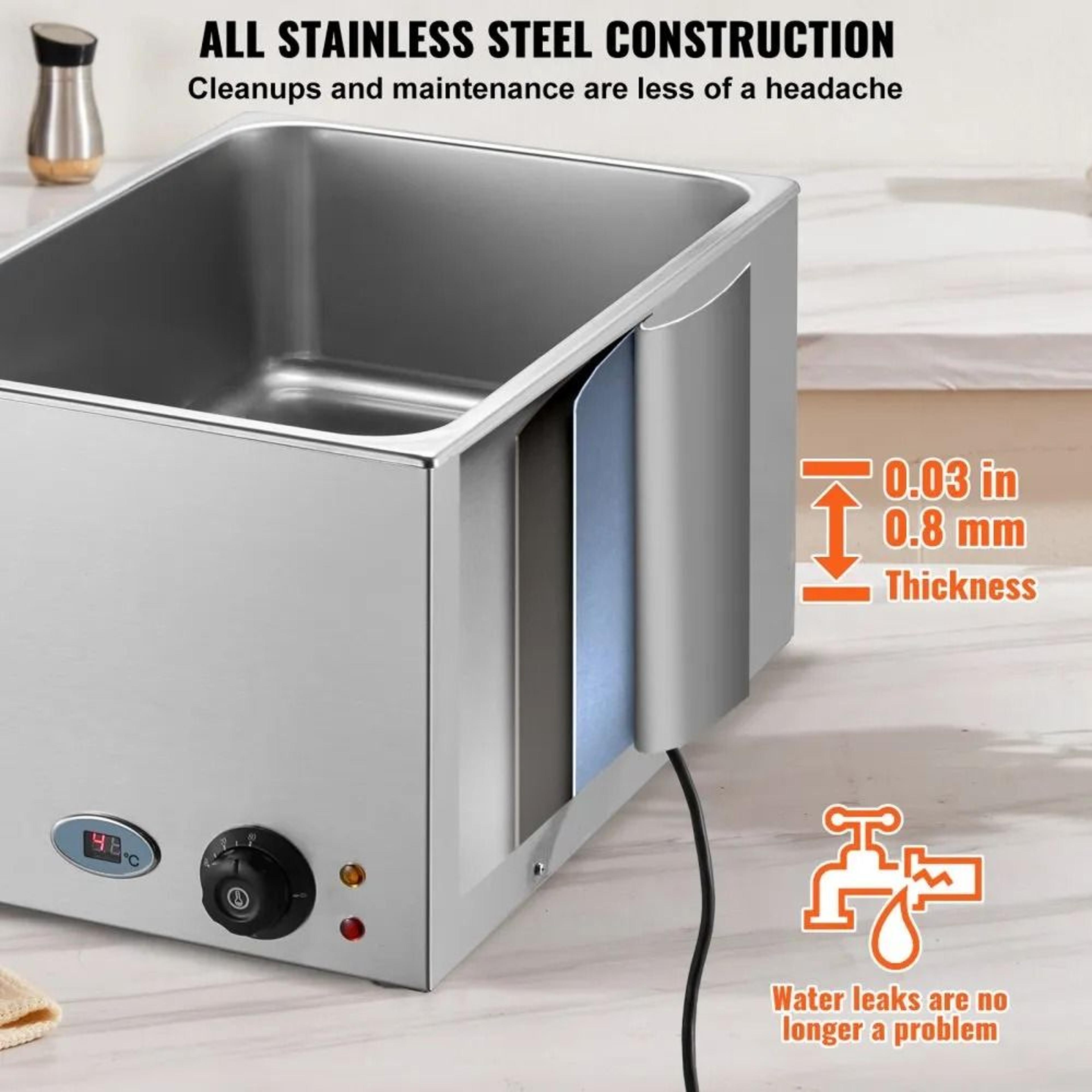 Commercial Food Warmer 1200W Stainless Steel Bain Marie Wet Or Dry Use 5