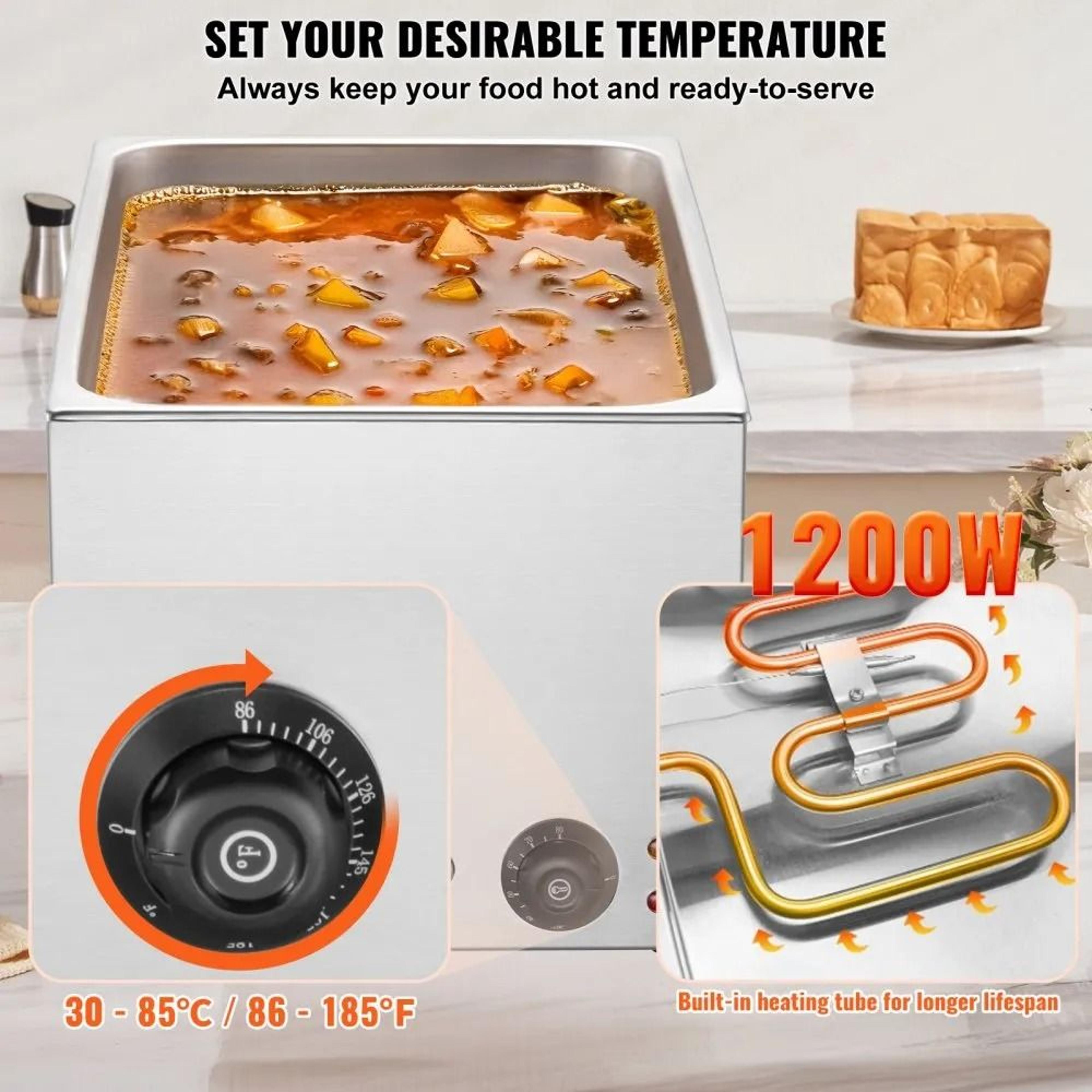 Commercial Food Warmer 1200W Stainless Steel Bain Marie Wet Or Dry Use 1
