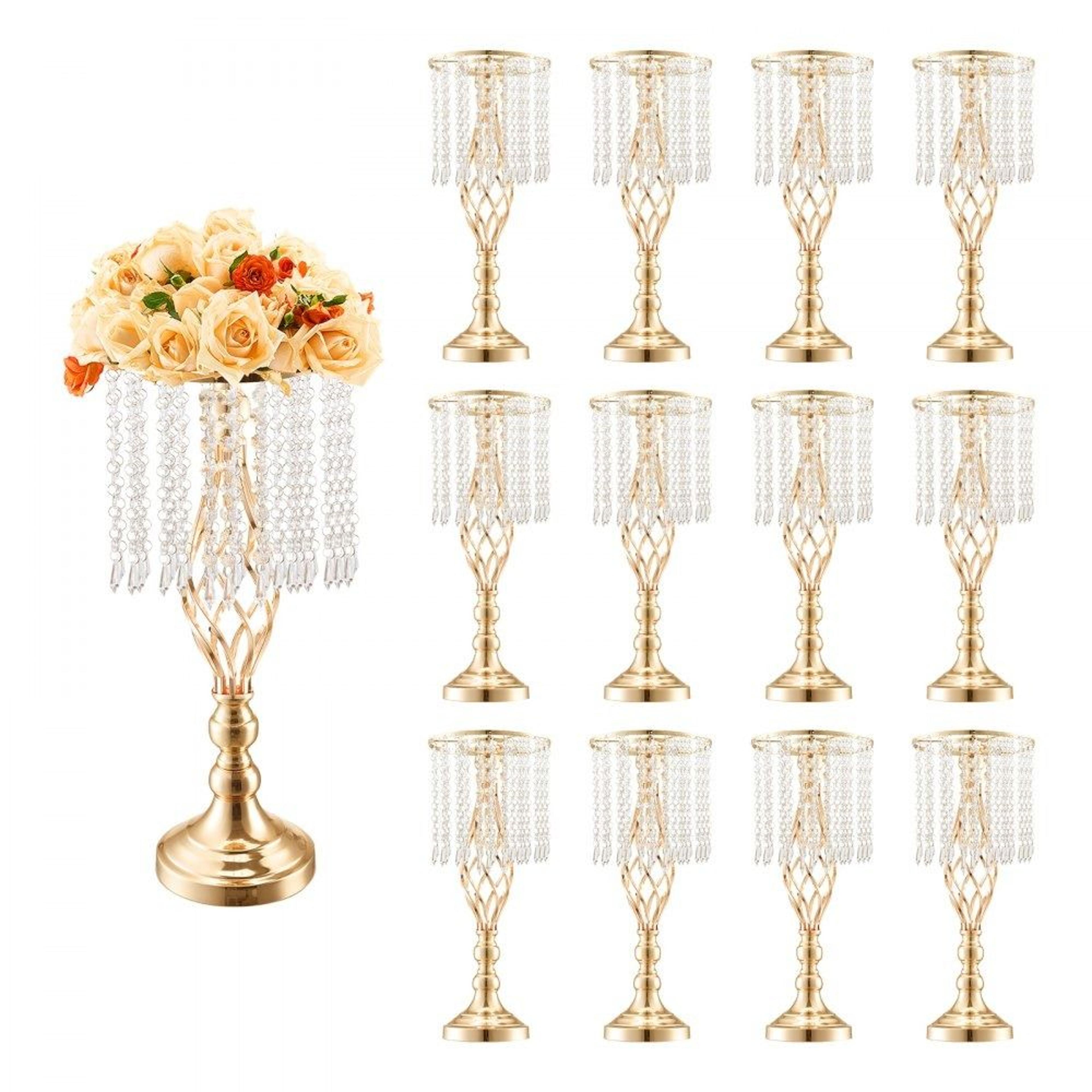 12pcs 19.3in tall gold crystal wedding flower stand metal centerpiece vase
