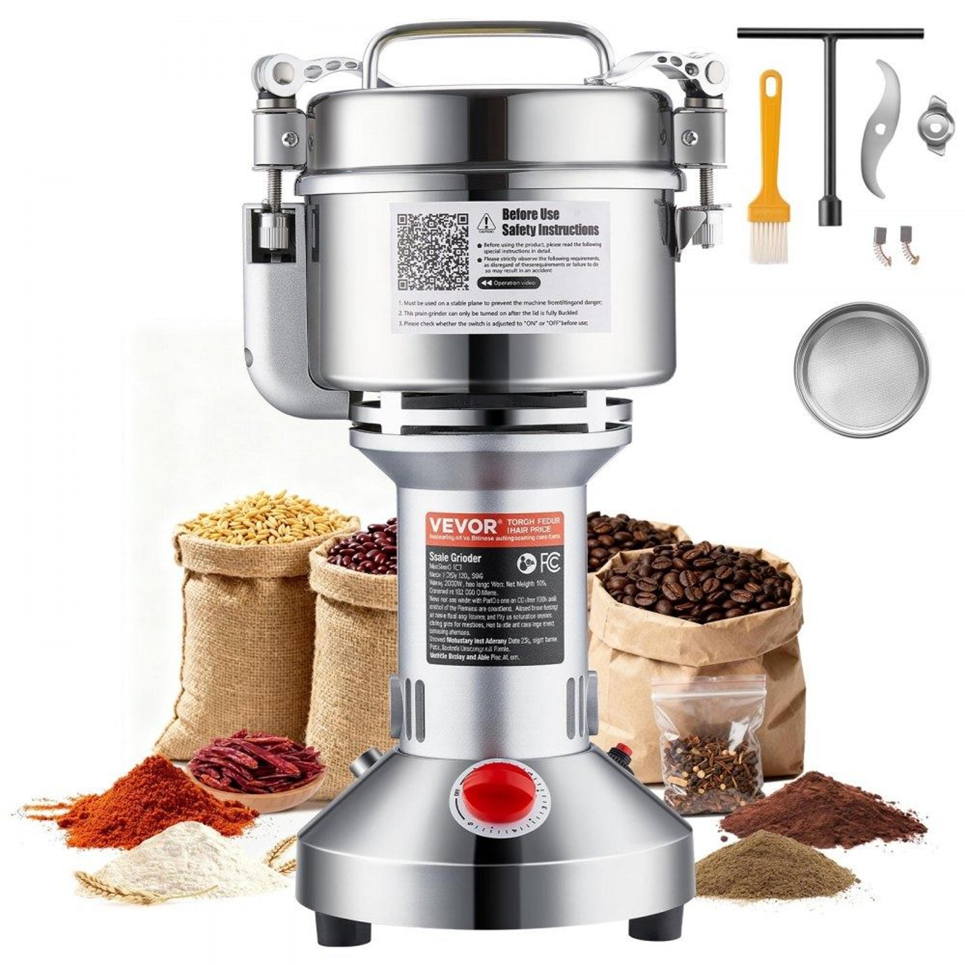 550g electric grain mill grinder 2000w stainless steel powder machine for dry grains spices coffee and cereals