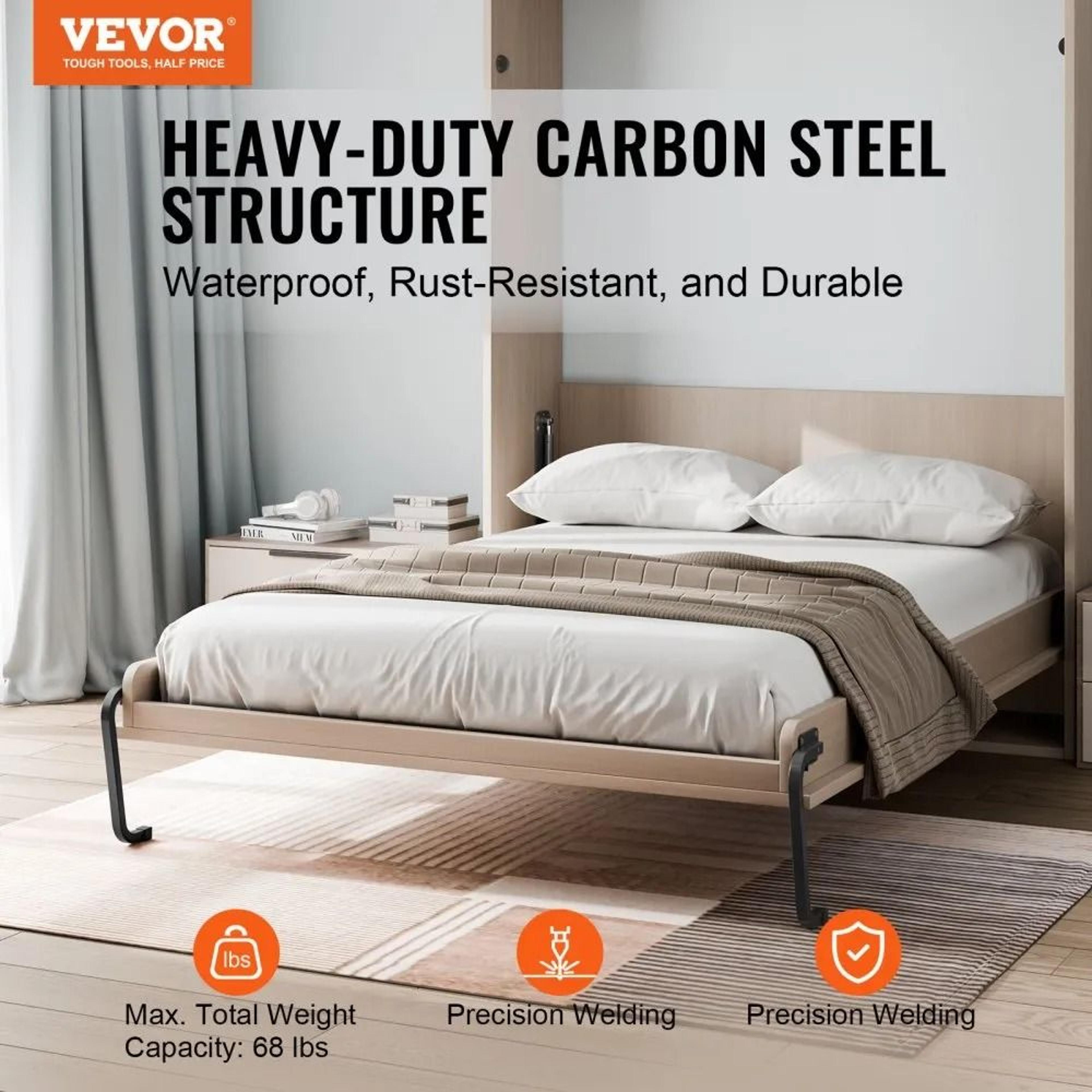 Queen Size Murphy Bed Kit Vertical Deluxe Wall Bed Hardware Kit With Gas Struts And Heavy Duty Supp 1
