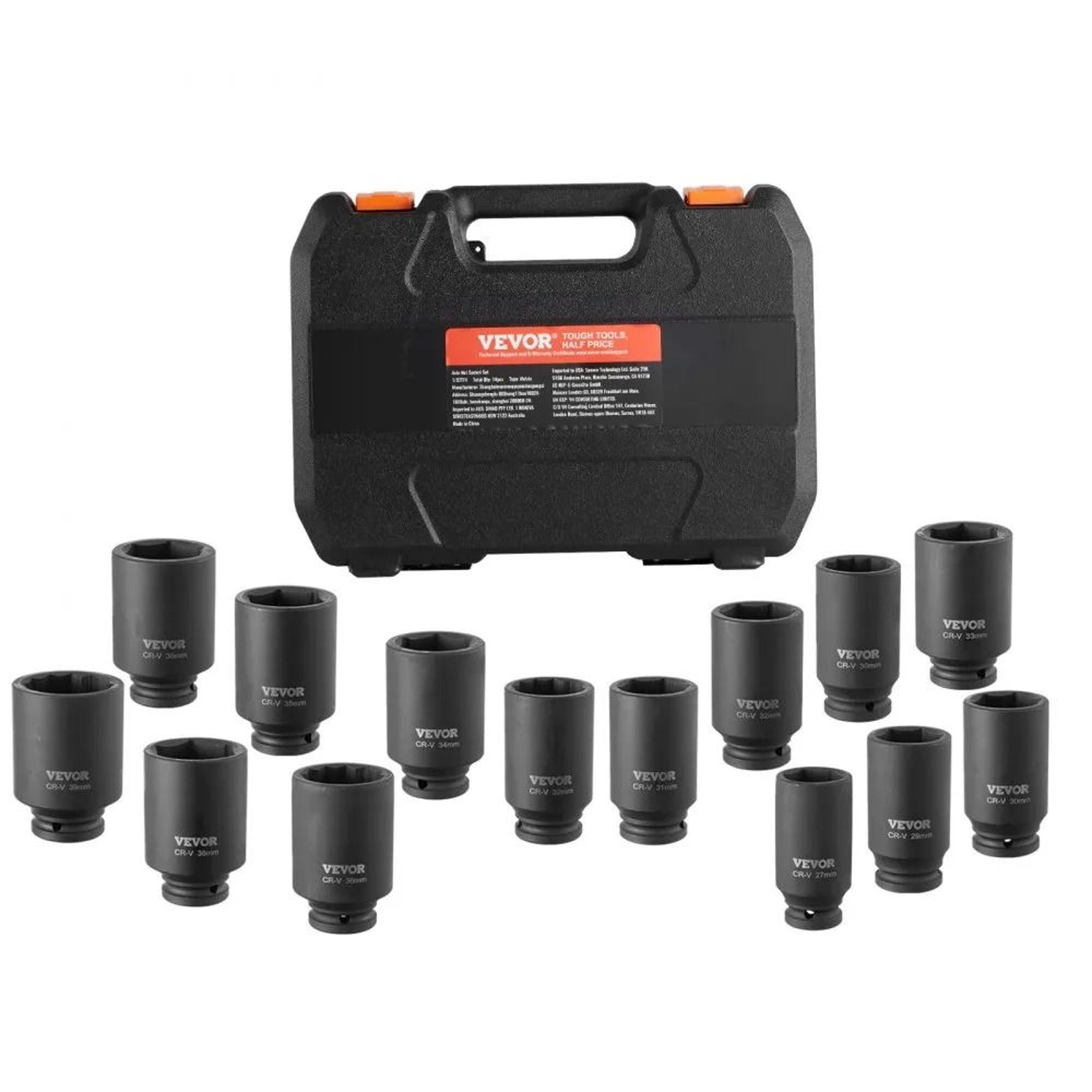 1/2 inch drive axle nut impact socket set 14 piece metric cr v steel deep socket kit
