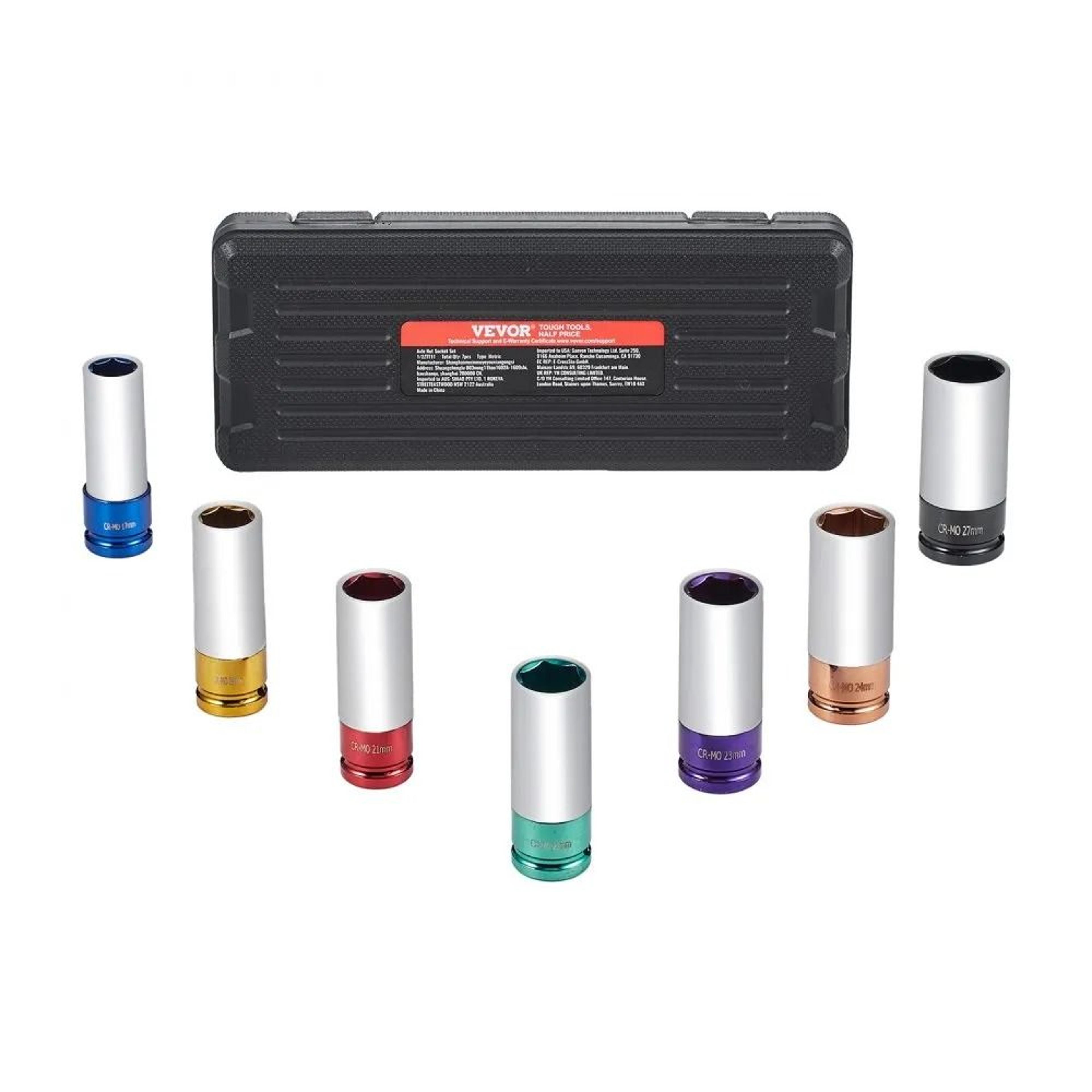 1/2 inch drive lug nut impact socket set metric 7 piece cr mo steel deep socket kit with storage case