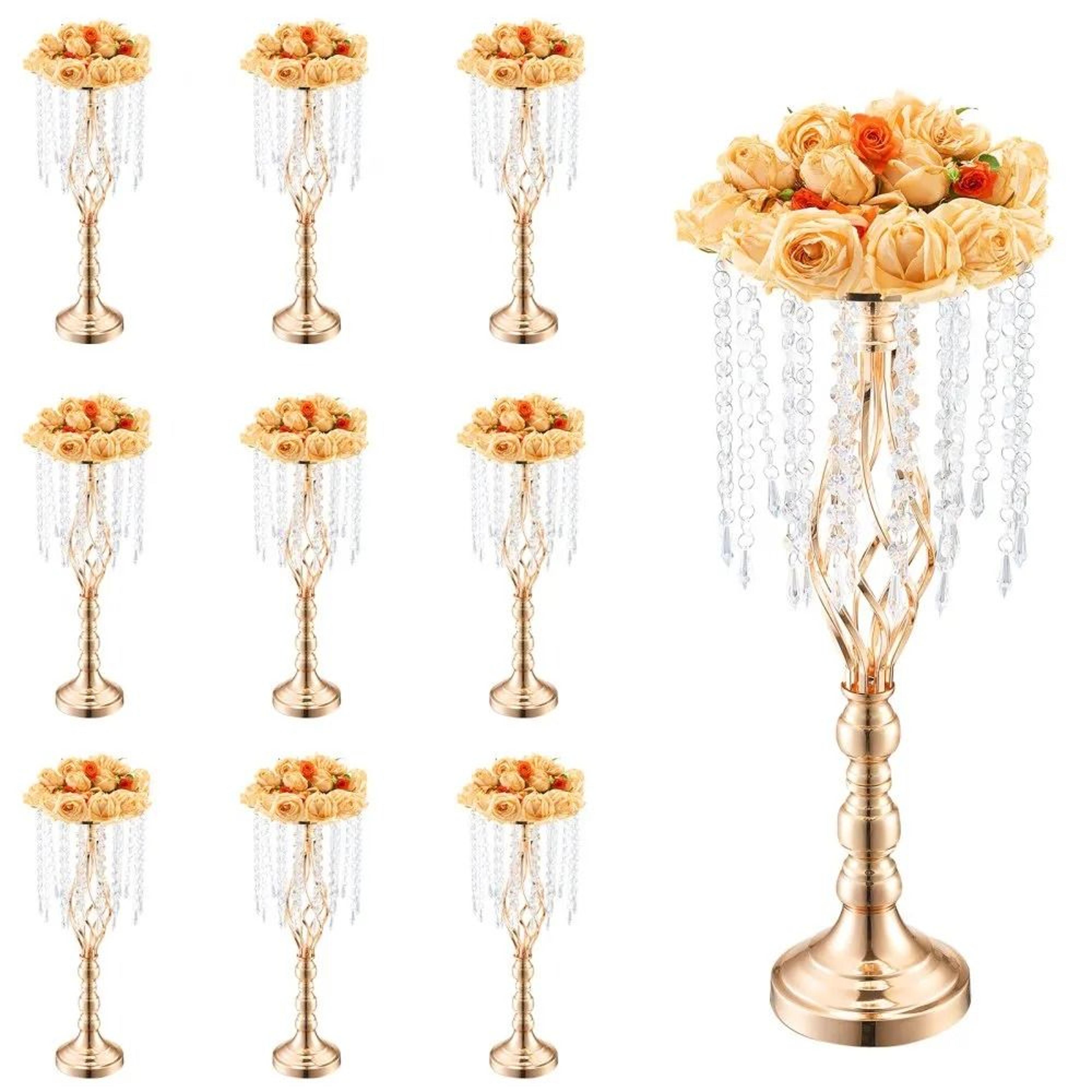 10pcs 21.65 inch crystal wedding flower stand gold metal centerpiece vase holder