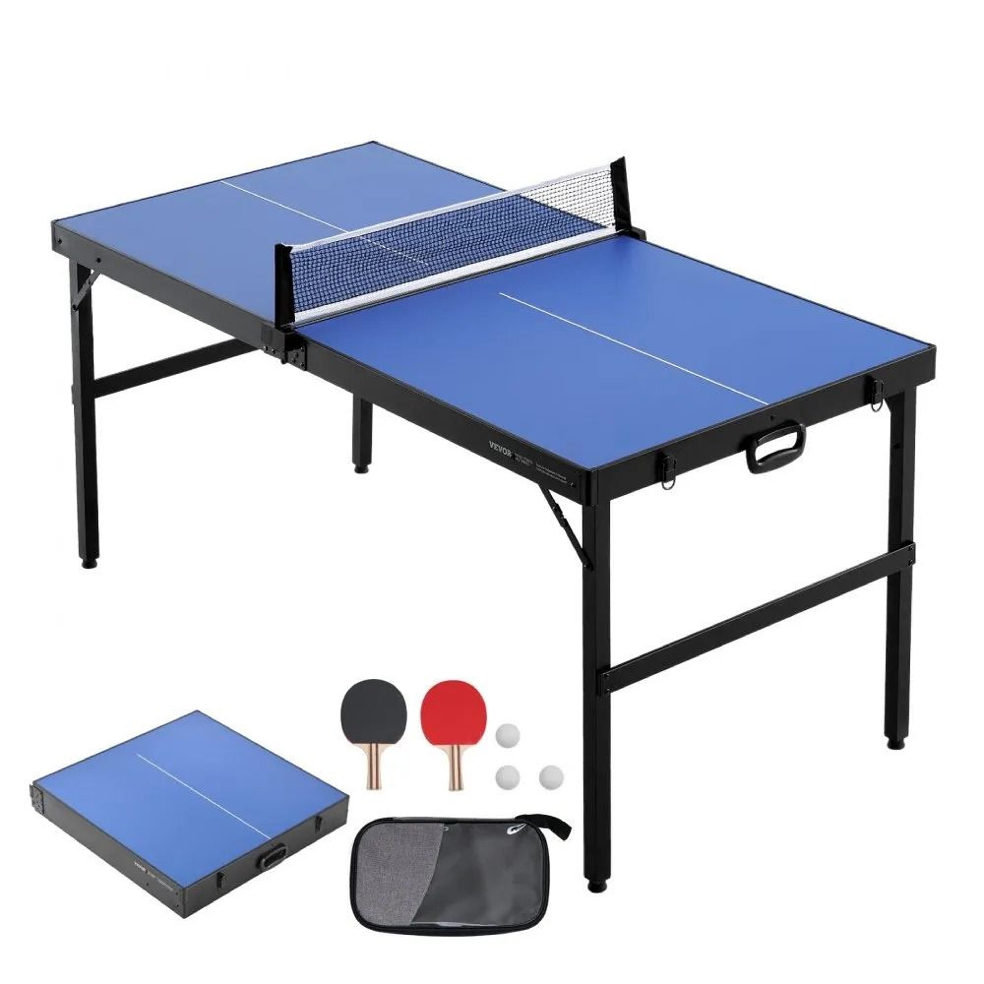 mid size ping pong table portable foldable table tennis game set with net paddles balls and carry bag