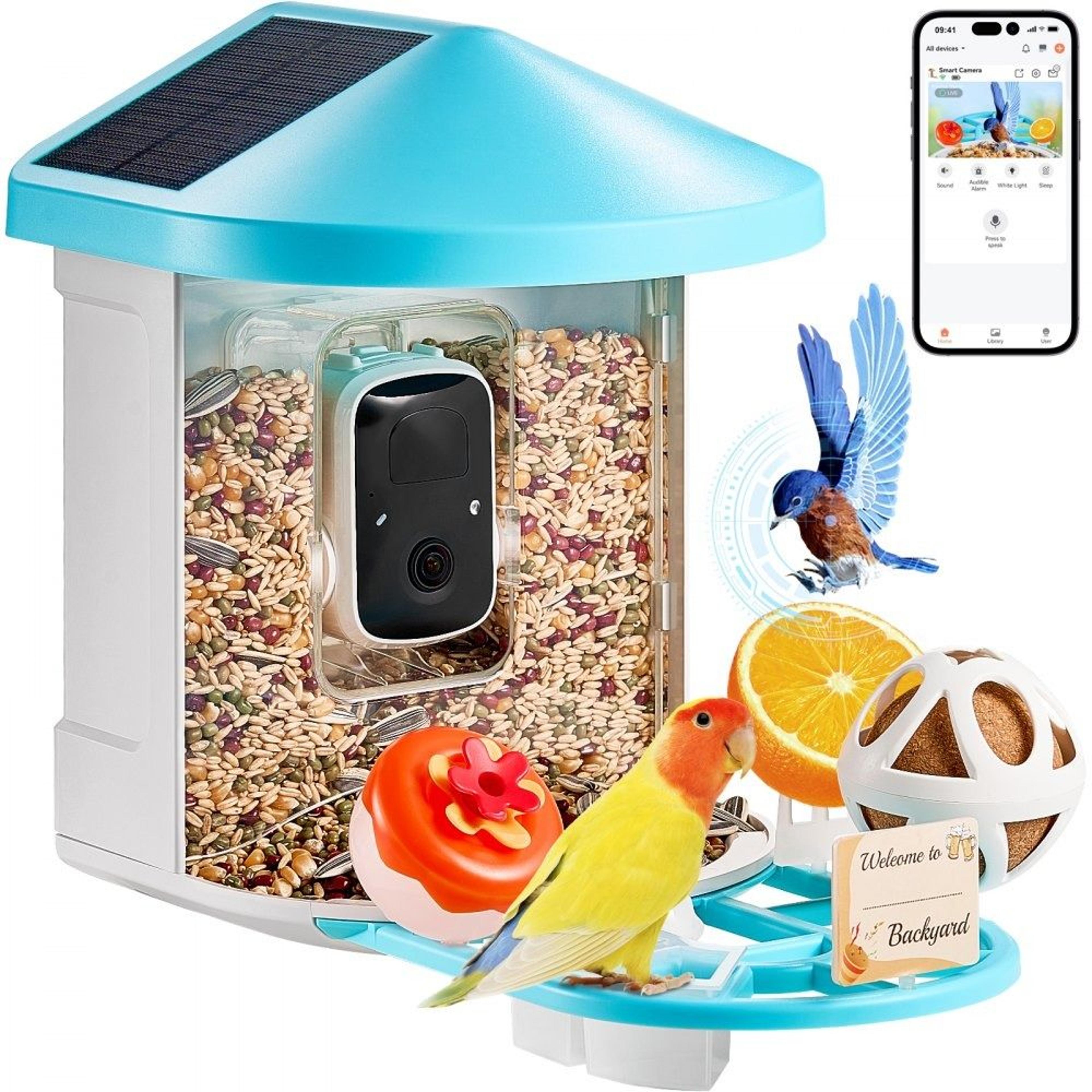 smart bird feeder with camera 2k hd ai bird recognition solar powered bird watching camera