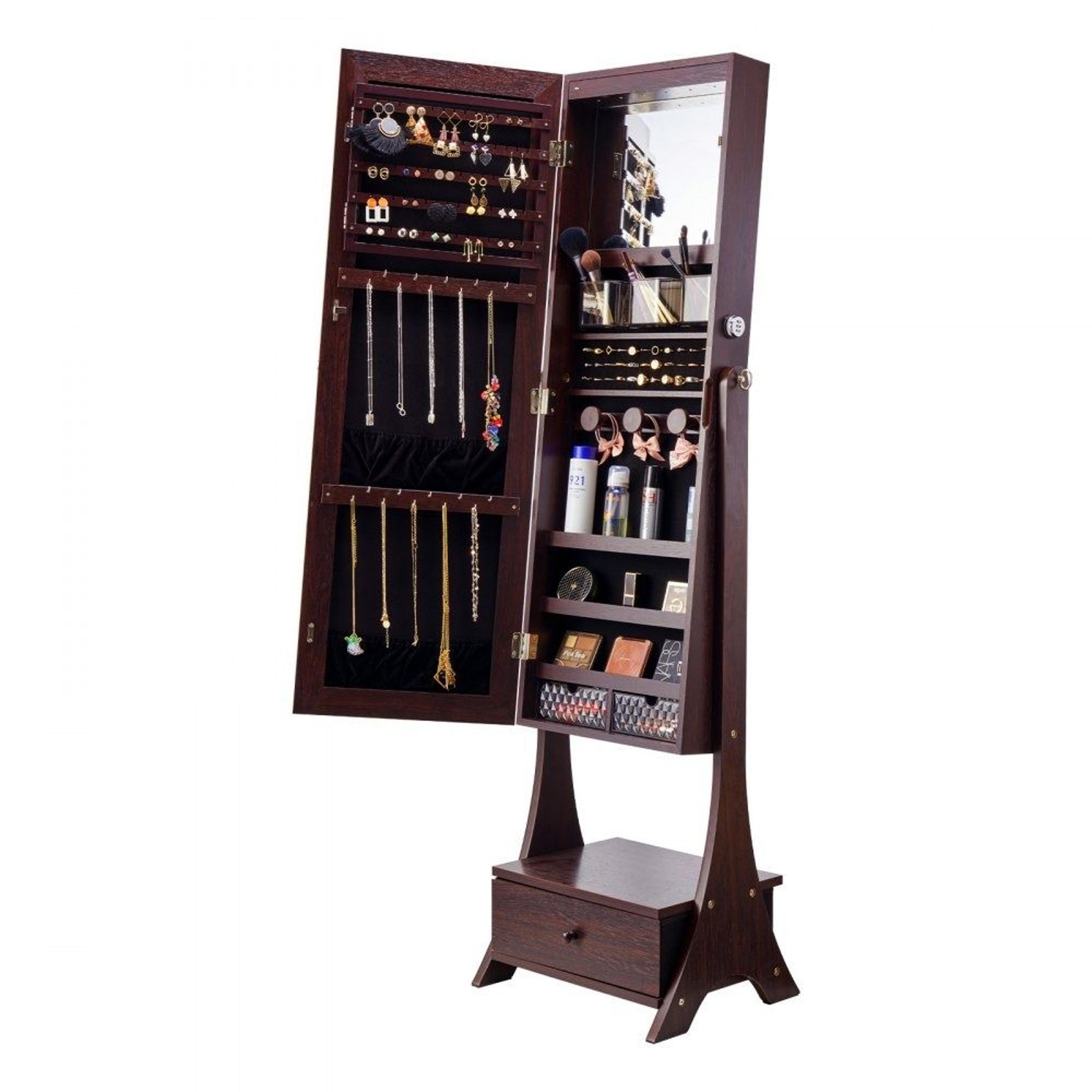 mirror jewelry cabinet standing full length mirror with storage lockable jewelry organizer with led light drawer